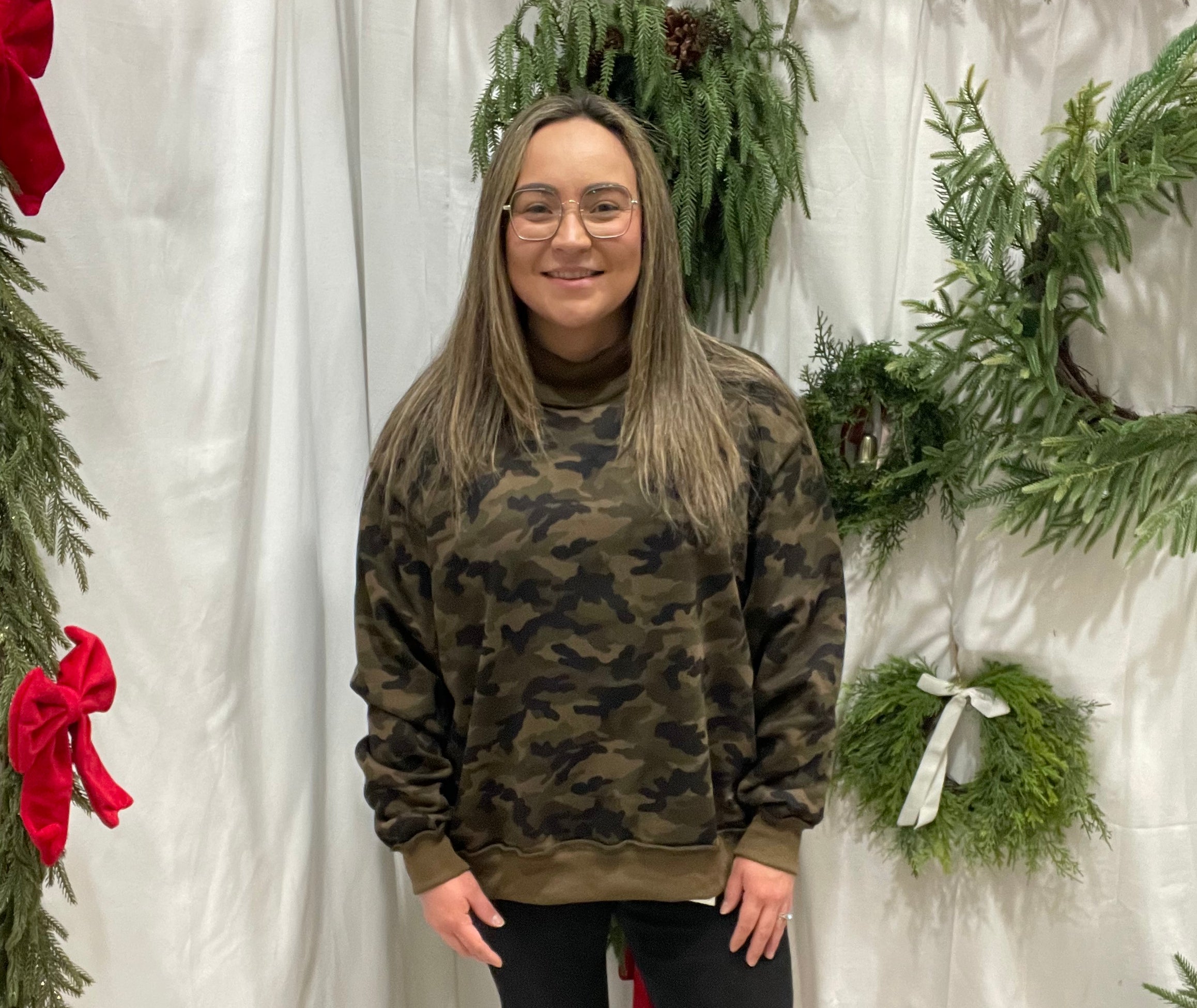 Camo Mock Neck Sweatshirt-Sweatshirts-bucketlist-The Silo Boutique, Women's Fashion Boutique Located in Warren and Grand Forks North Dakota