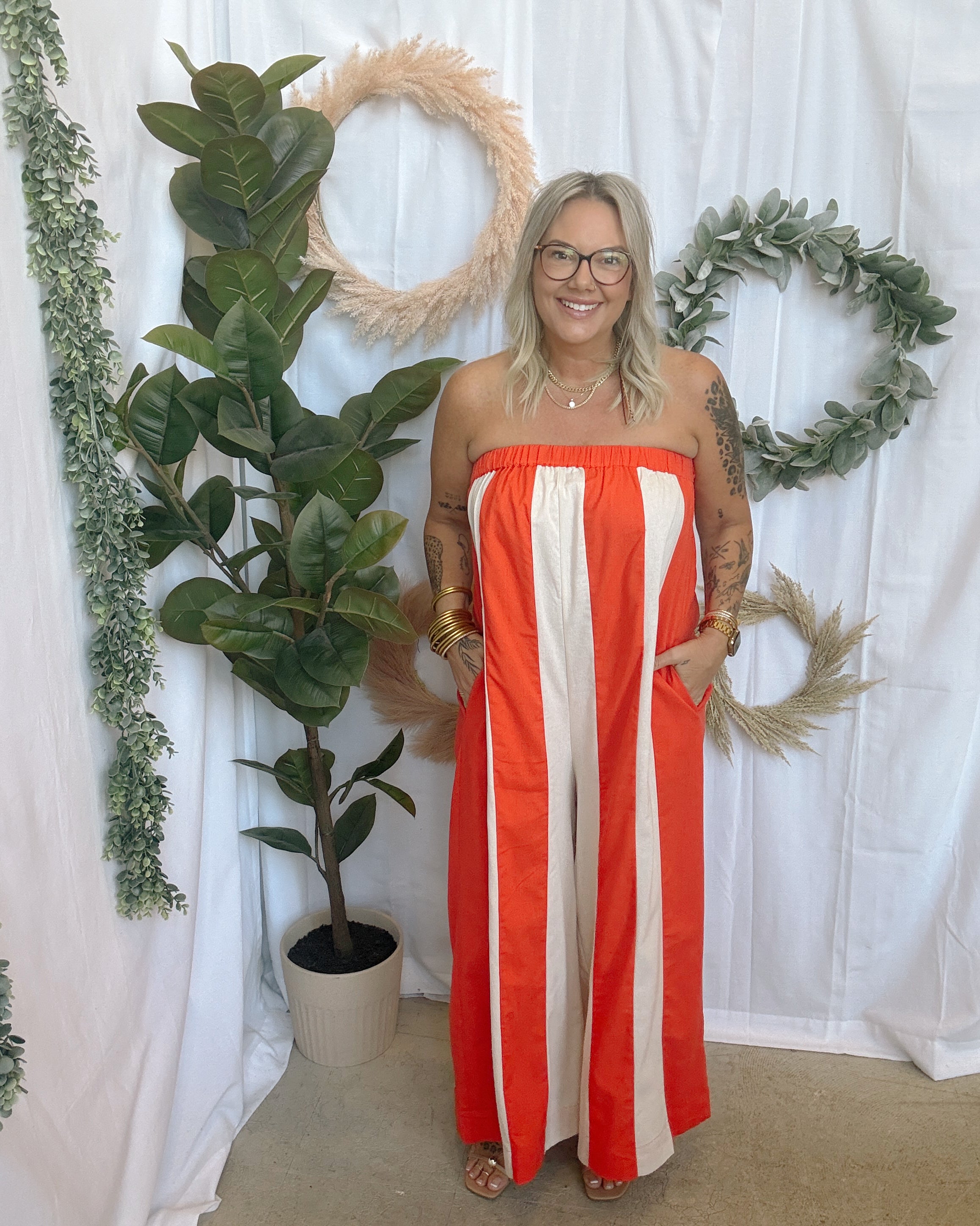 Papaya Striped Jumpsuit-Jumpsuits & Rompers-wishlist-The Silo Boutique, Women's Fashion Boutique Located in Warren and Grand Forks North Dakota