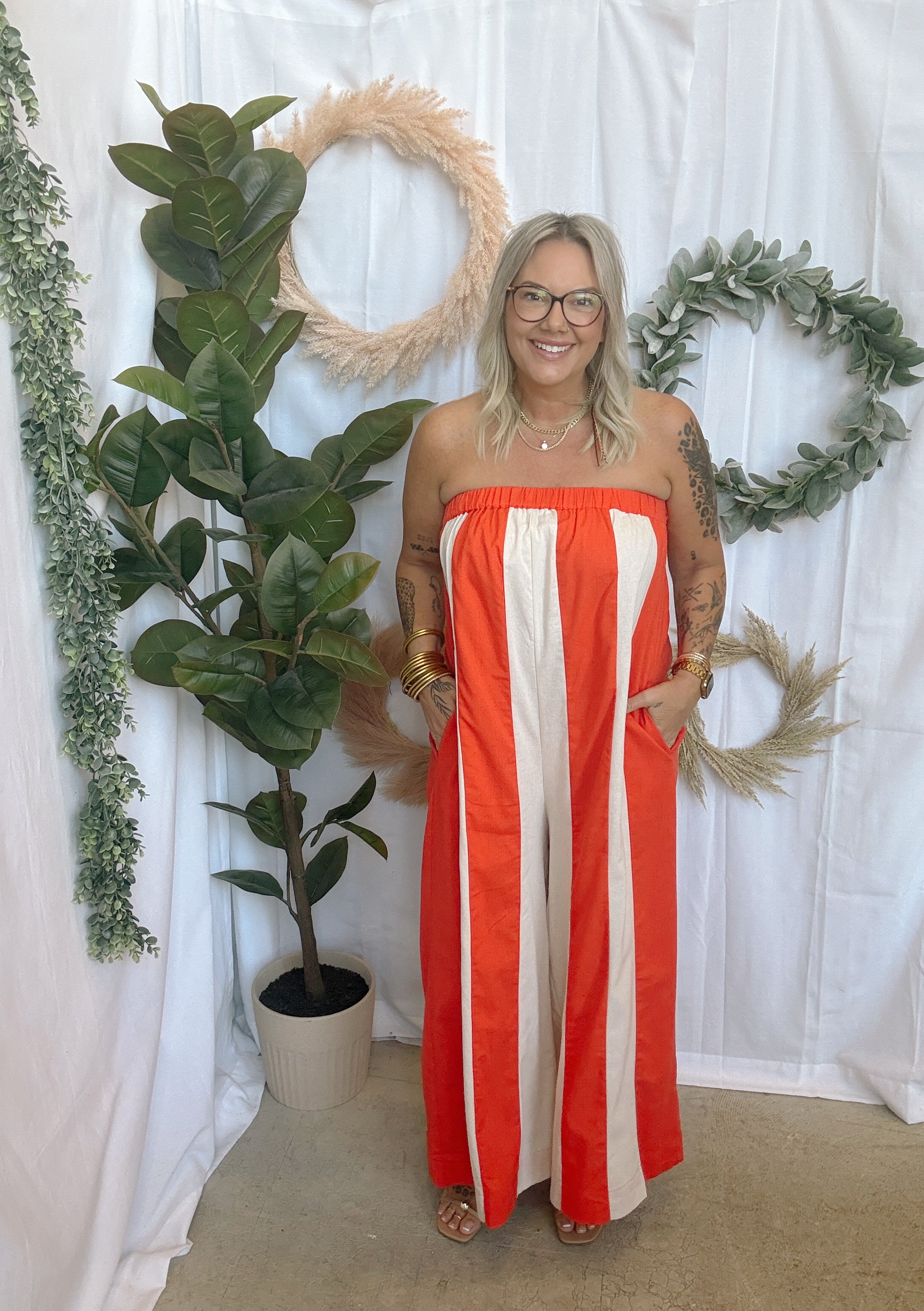 Papaya Striped Jumpsuit-Final Sale-Jumpsuits & Rompers-wishlist-The Silo Boutique, Women's Fashion Boutique Located in Warren and Grand Forks North Dakota