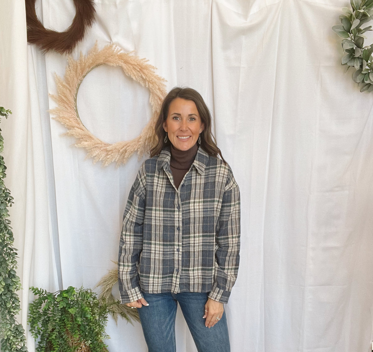 Bobbi Plaid Flannel-Blue-Long Sleeve Tops-The Silo Boutique-The Silo Boutique, Women's Fashion Boutique Located in Warren and Grand Forks North Dakota