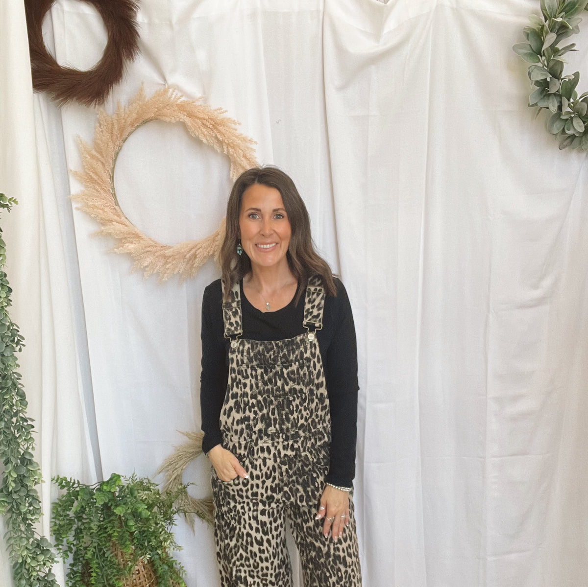 Janie Leopard Overalls-Jeans-eesome-The Silo Boutique, Women's Fashion Boutique Located in Warren and Grand Forks North Dakota
