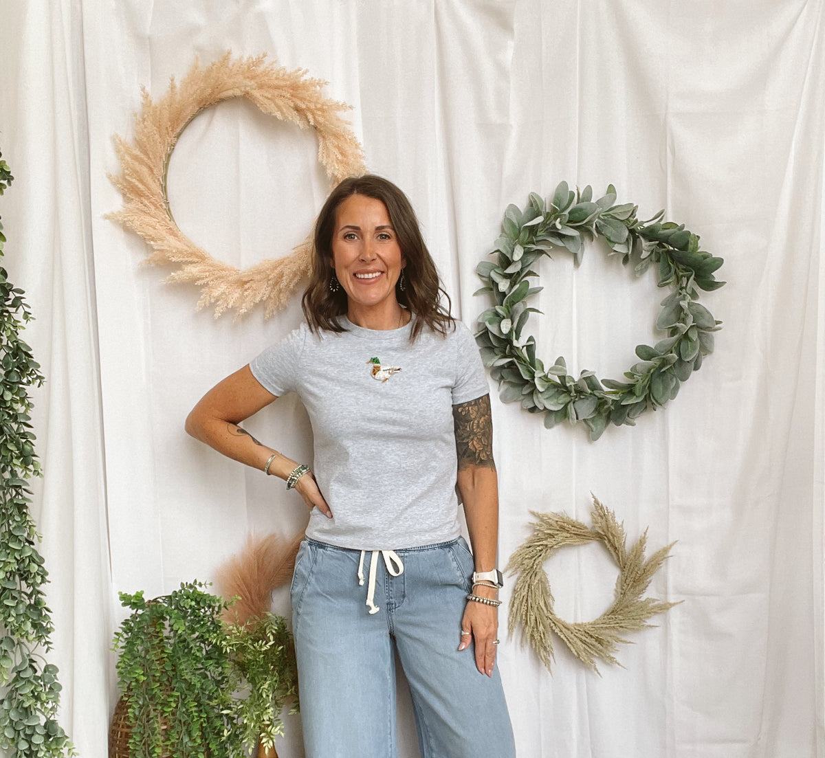 Bedazzled Duck Grey Tee-Short Sleeve Tops-bailey rose-The Silo Boutique, Women's Fashion Boutique Located in Warren and Grand Forks North Dakota
