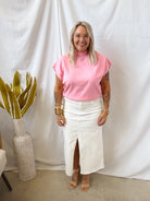 Pink Mock Short Sleeve Sweater Top-Short Sleeve Tops-eesome-The Silo Boutique, Women's Fashion Boutique Located in Warren and Grand Forks North Dakota