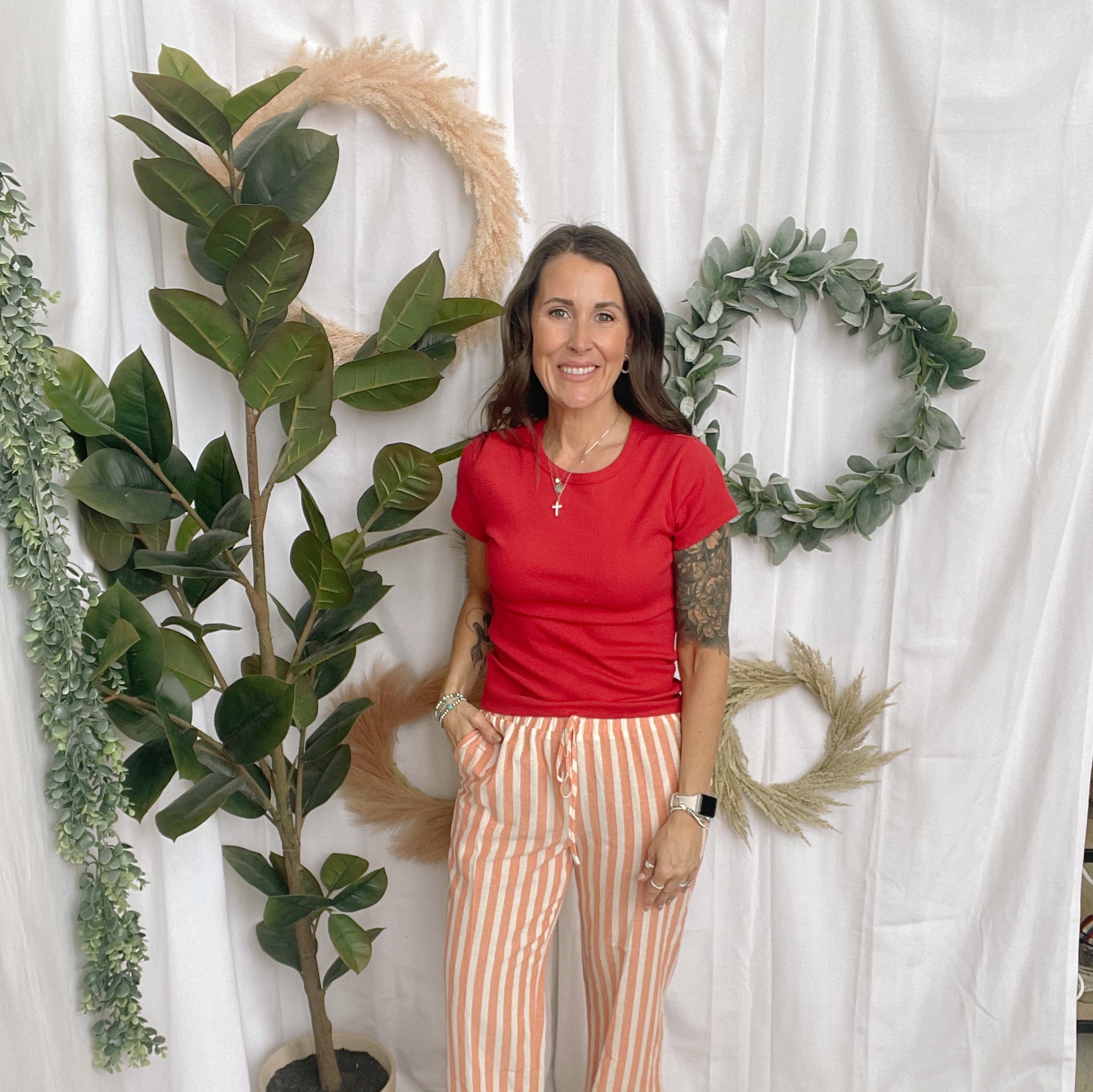 Coral Striped Wide Leg Pants-Pants-cozy co-The Silo Boutique, Women's Fashion Boutique Located in Warren and Grand Forks North Dakota