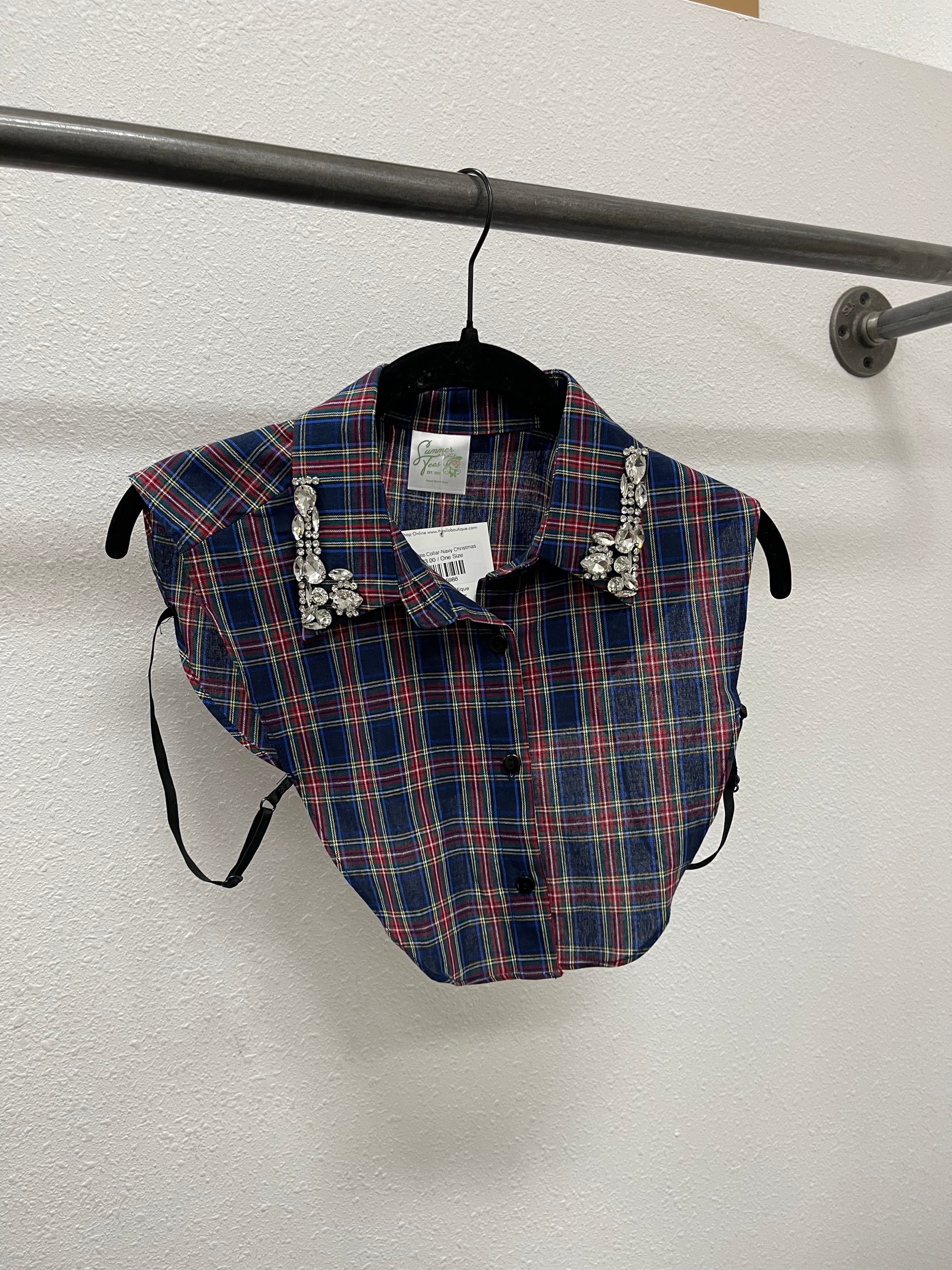 Corporate Collar-Navy Christmas-Short Sleeve Tops-Summer Tees-The Silo Boutique, Women's Fashion Boutique Located in Warren and Grand Forks North Dakota