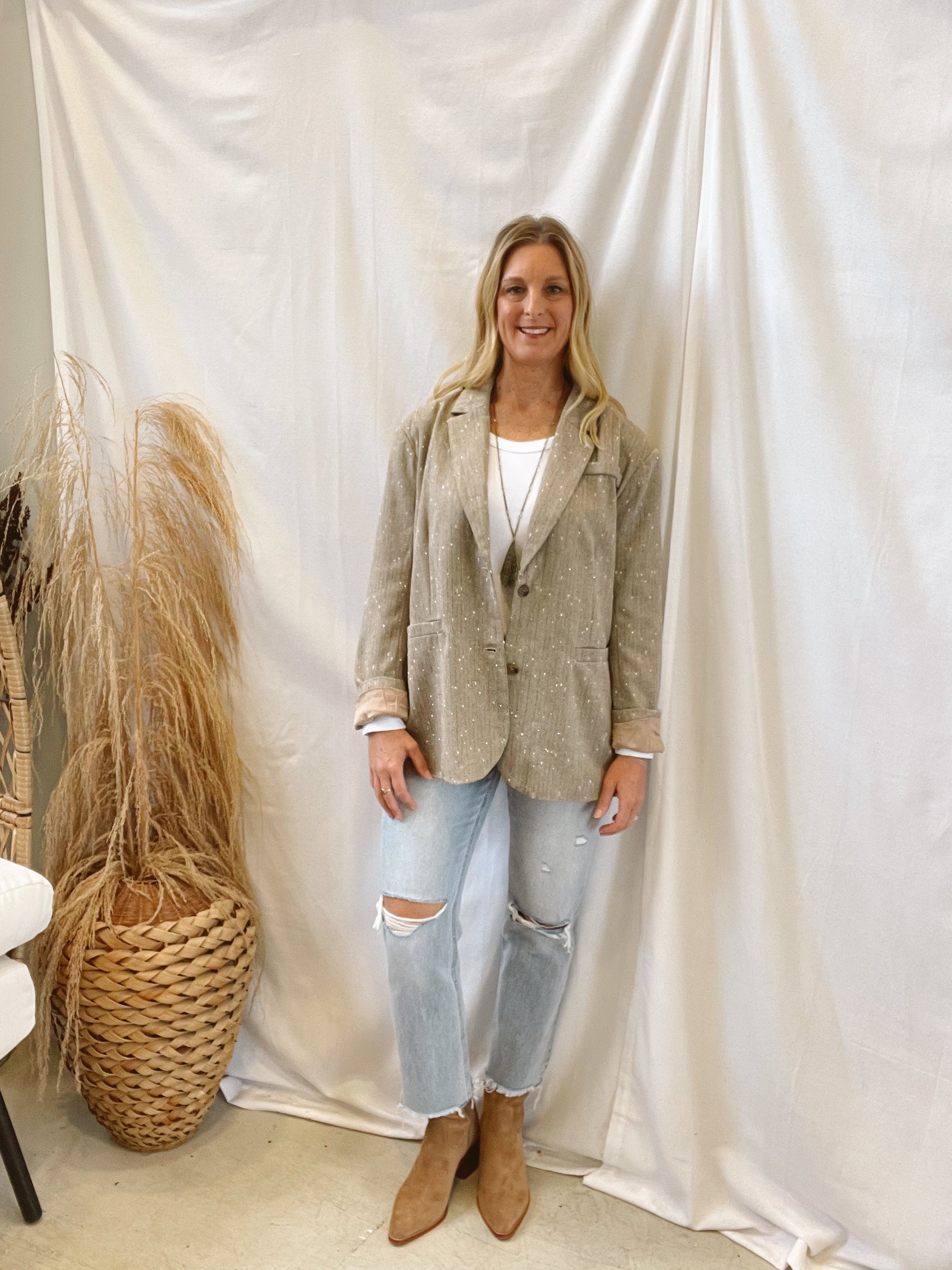 Mystree Sand Sparkle Blazer-Blazers-mystree-The Silo Boutique, Women's Fashion Boutique Located in Warren and Grand Forks North Dakota