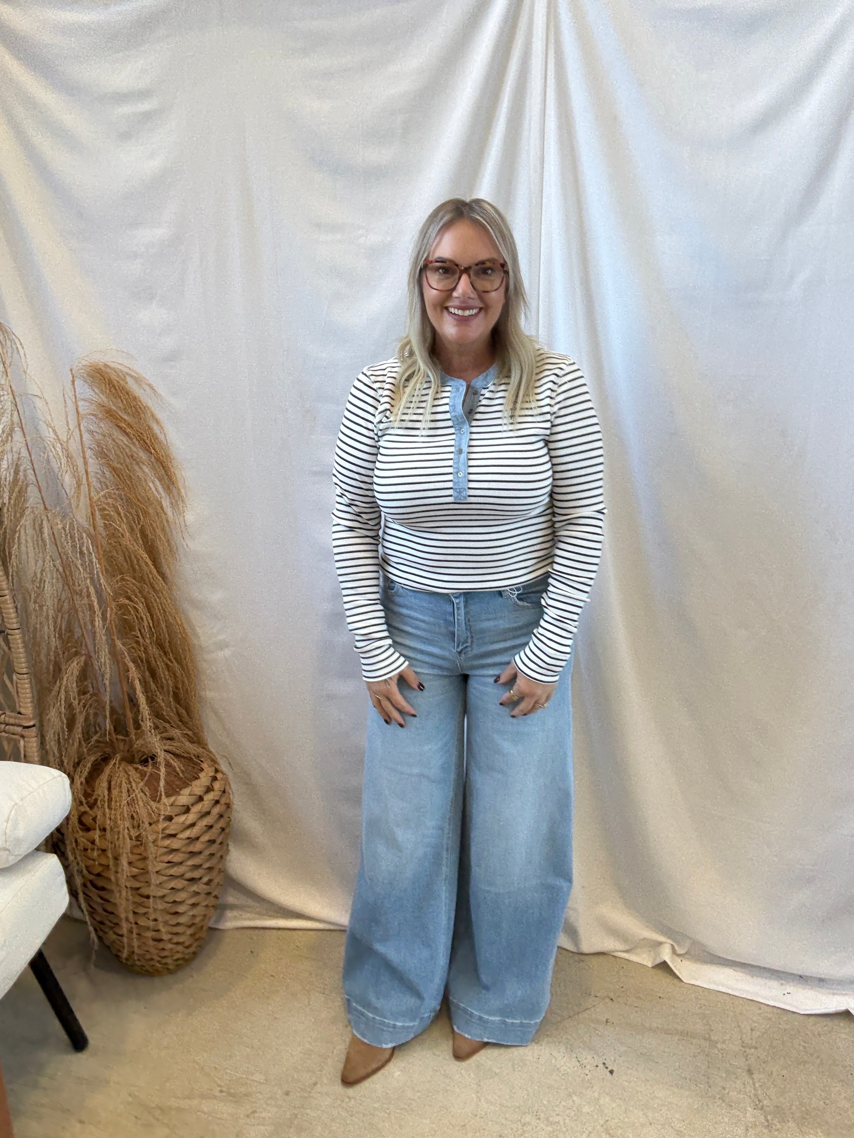 Off White Snow Long Sleeve Stripe Top-Long Sleeve Tops-eesome-The Silo Boutique, Women's Fashion Boutique Located in Warren and Grand Forks North Dakota