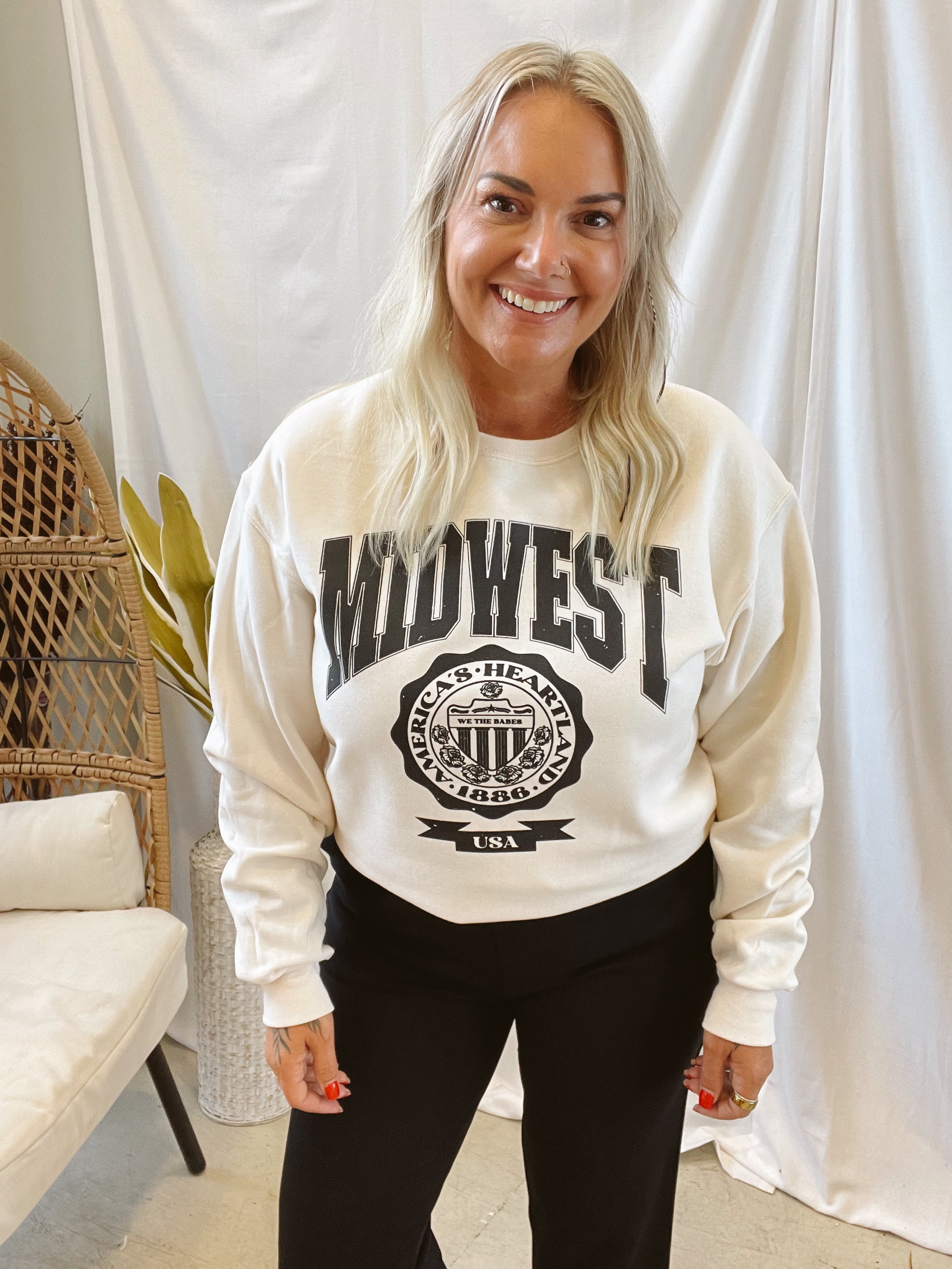 Midwest Tan Sweatshirt-Sweatshirts-we the babes-The Silo Boutique, Women's Fashion Boutique Located in Warren and Grand Forks North Dakota
