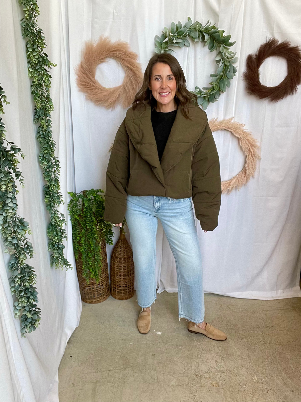 Muse Collared Puff Jacket-Olive-Coats & Jackets-miou muse-The Silo Boutique, Women's Fashion Boutique Located in Warren and Grand Forks North Dakota