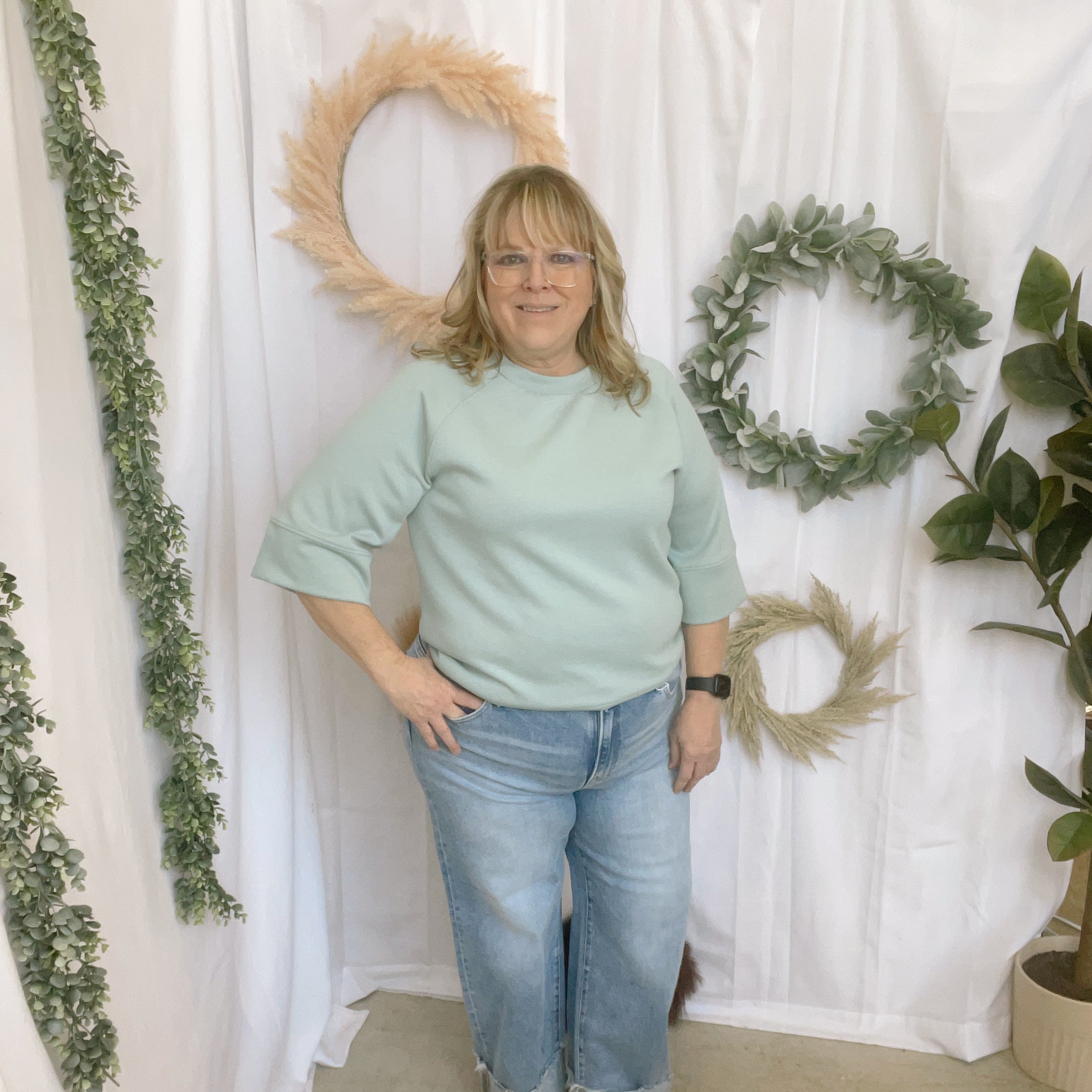 Louisa Scuba Quarter Sleeve Top-Tiff Blue-The Silo Boutique-The Silo Boutique, Women's Fashion Boutique Located in Warren and Grand Forks North Dakota