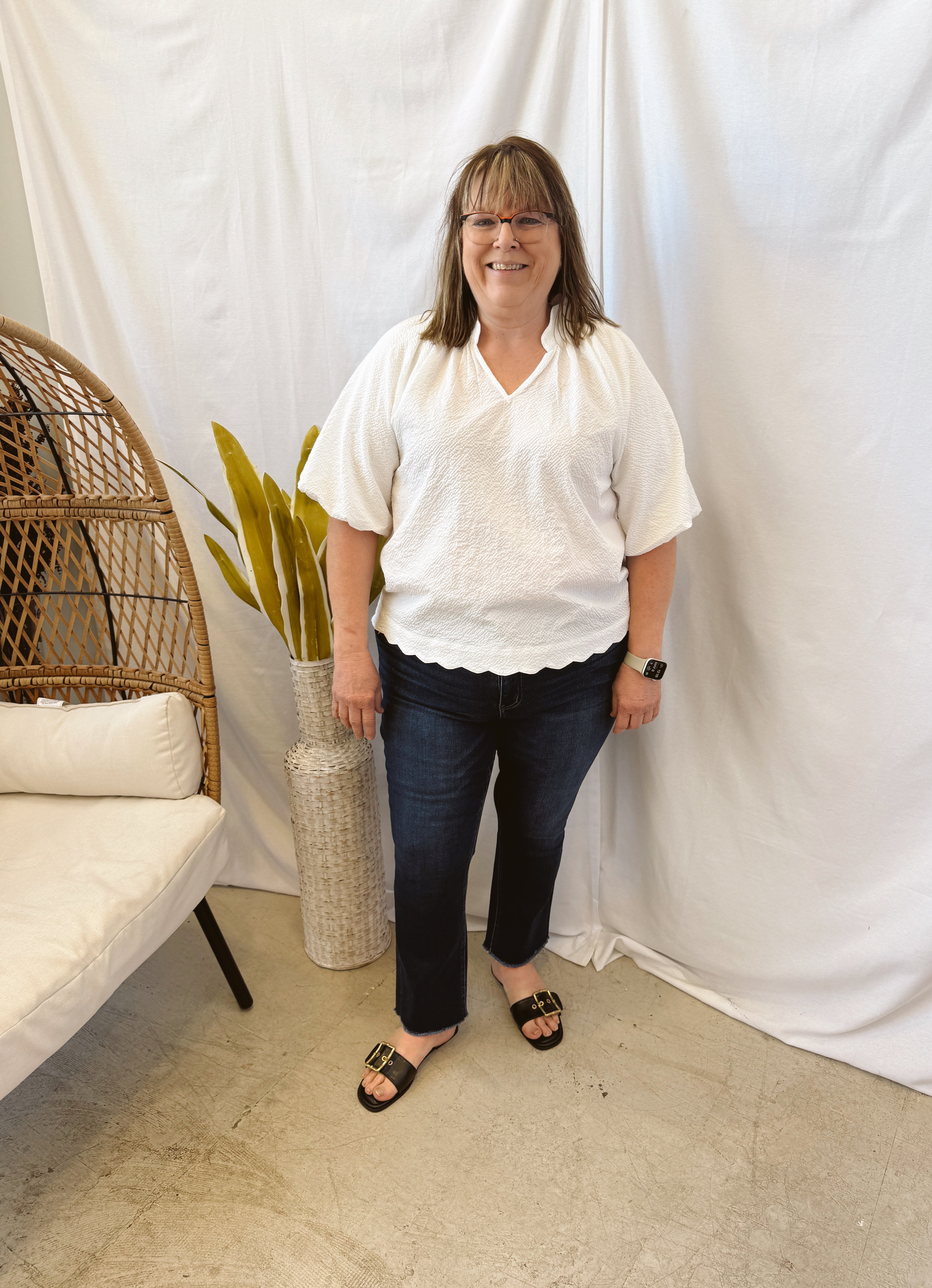 Bubble Sleeved Seersucker Top-White-Final Sale-Short Sleeve Tops-Umgee-The Silo Boutique, Women's Fashion Boutique Located in Warren and Grand Forks North Dakota