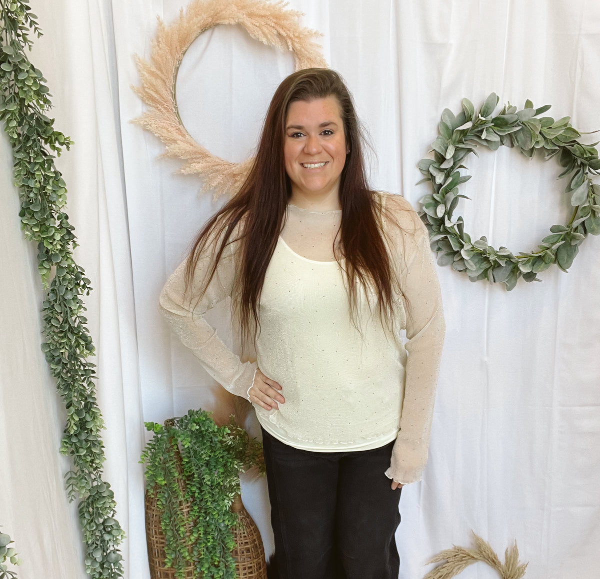 Ella Lace Long Sleeve Top-Ivory-Sweaters-very j-The Silo Boutique, Women's Fashion Boutique Located in Warren and Grand Forks North Dakota