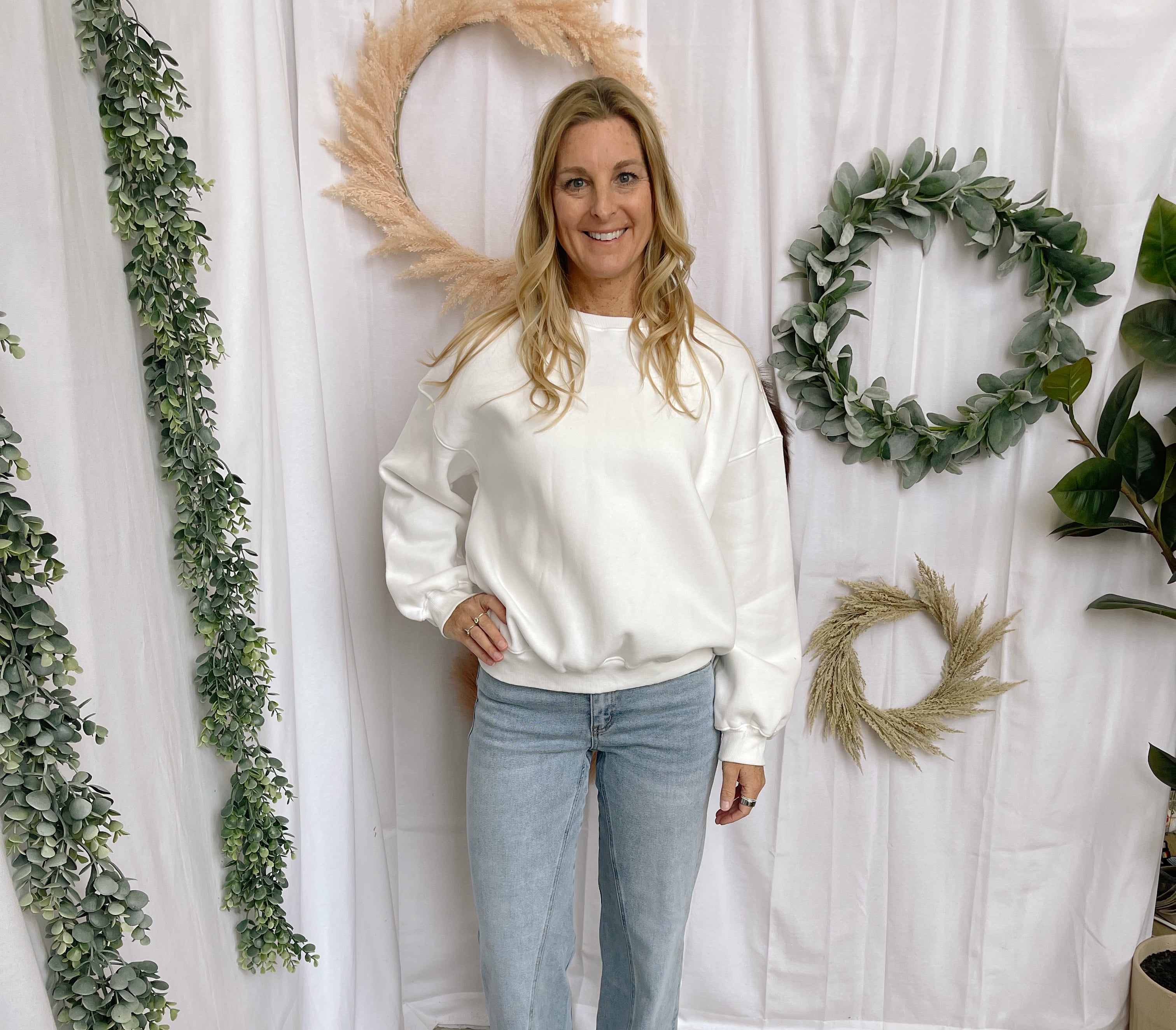 Varsity Crew Sweatshirt-White-Sweatshirts-tictoc-The Silo Boutique, Women's Fashion Boutique Located in Warren and Grand Forks North Dakota