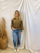 Olive Quarter Zip Pullover-Sweaters-ENTRO-The Silo Boutique, Women's Fashion Boutique Located in Warren and Grand Forks North Dakota