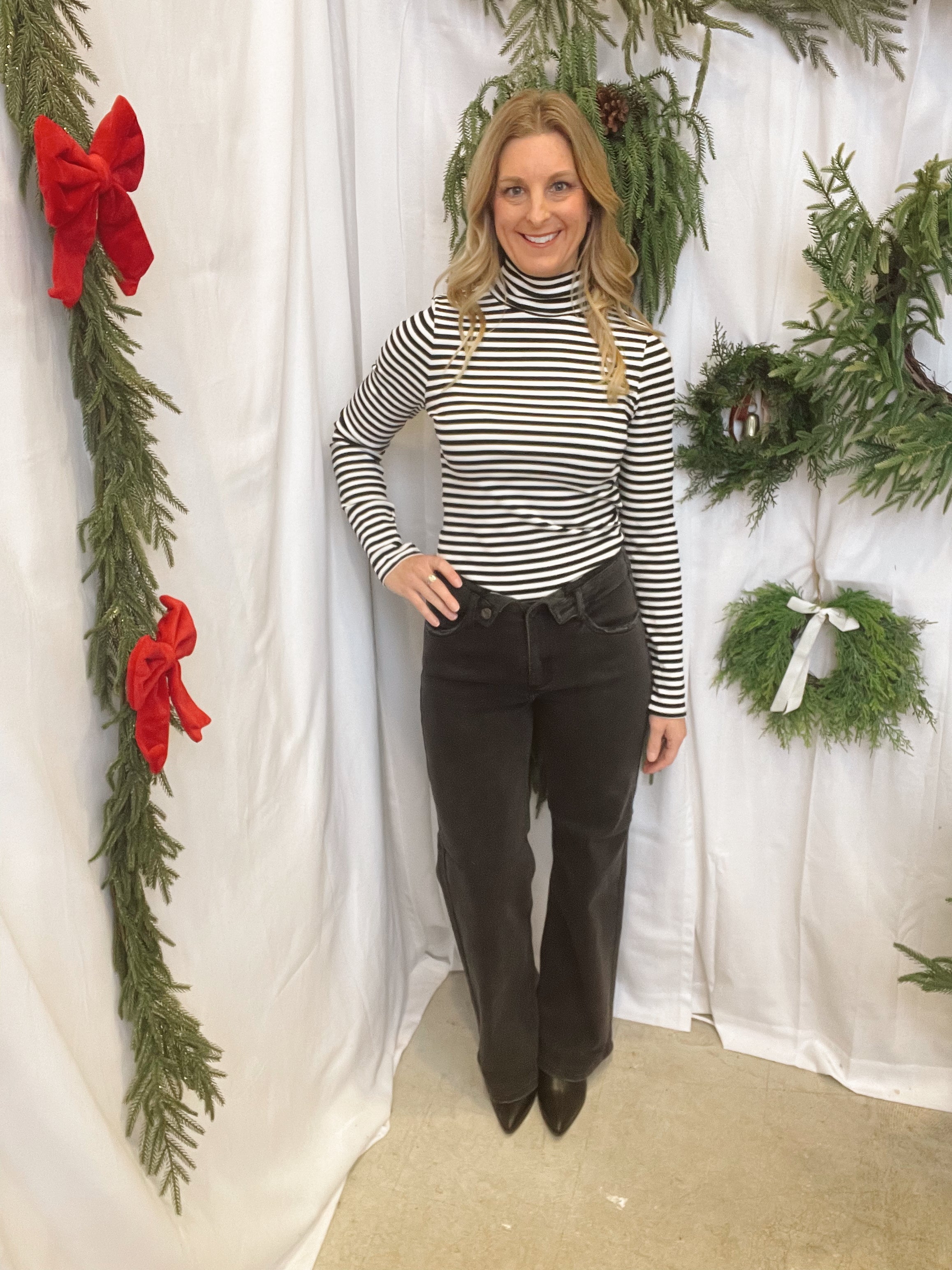 Risen Black Fold Over Waist Jeans-Final Sale-Jeans-risen-The Silo Boutique, Women's Fashion Boutique Located in Warren and Grand Forks North Dakota