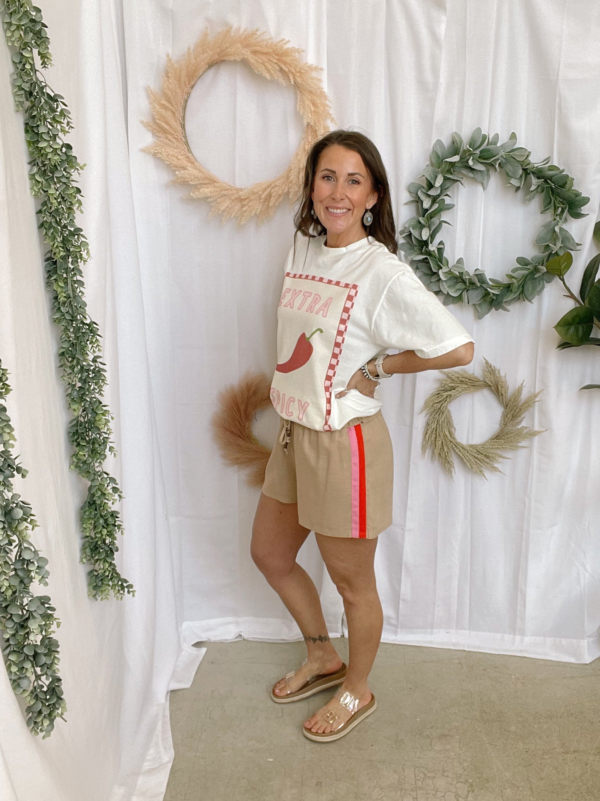 THML Tan Stripe Shorts-Shorts-thml-The Silo Boutique, Women's Fashion Boutique Located in Warren and Grand Forks North Dakota