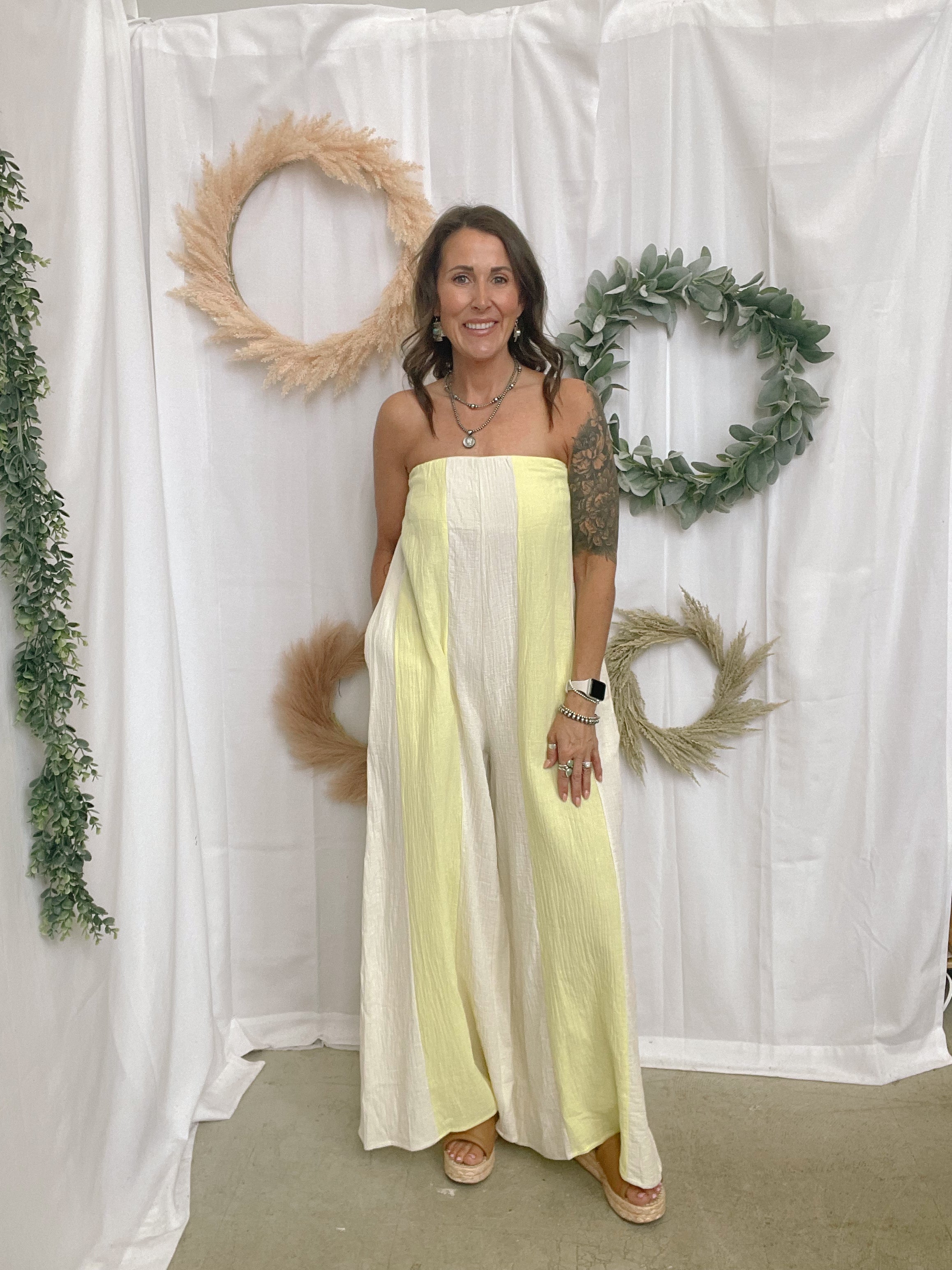 Coastal Yellow Jumpsuit-Jumpsuits & Rompers-by together-The Silo Boutique, Women's Fashion Boutique Located in Warren and Grand Forks North Dakota