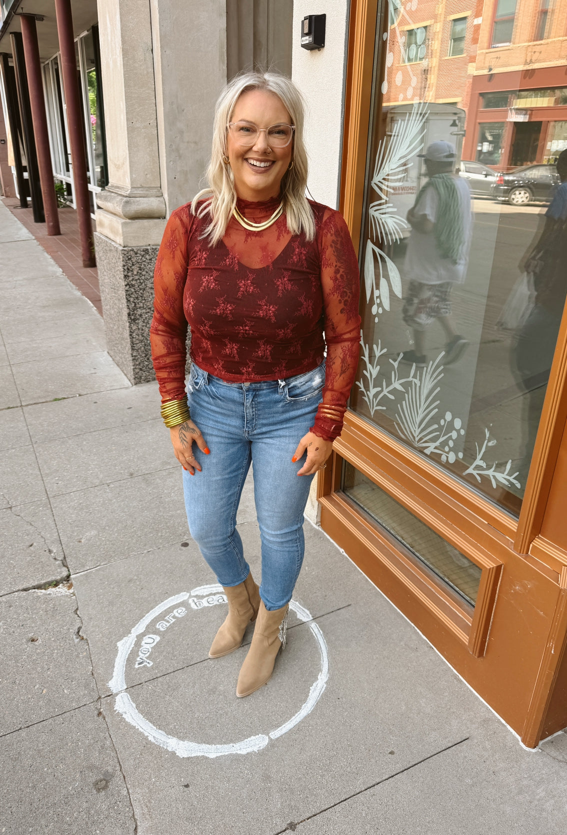 Heather Lace Long Sleeve Top-Long Sleeve Tops-hem and thread-The Silo Boutique, Women's Fashion Boutique Located in Warren and Grand Forks North Dakota