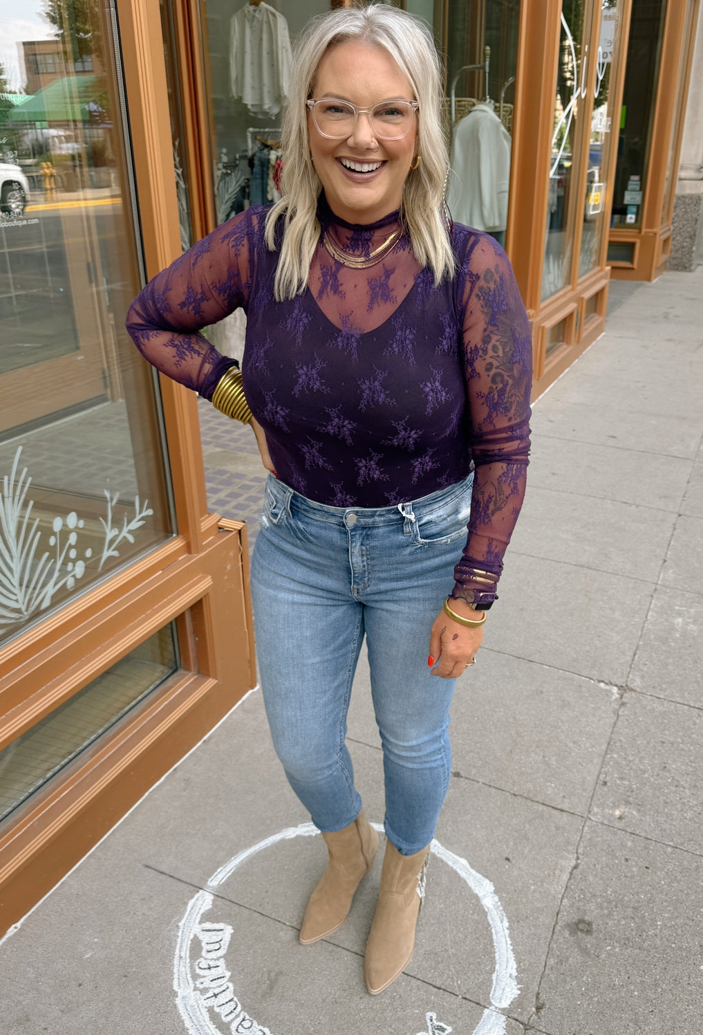 Heather Lace Long Sleeve Top-Long Sleeve Tops-hem and thread-The Silo Boutique, Women's Fashion Boutique Located in Warren and Grand Forks North Dakota