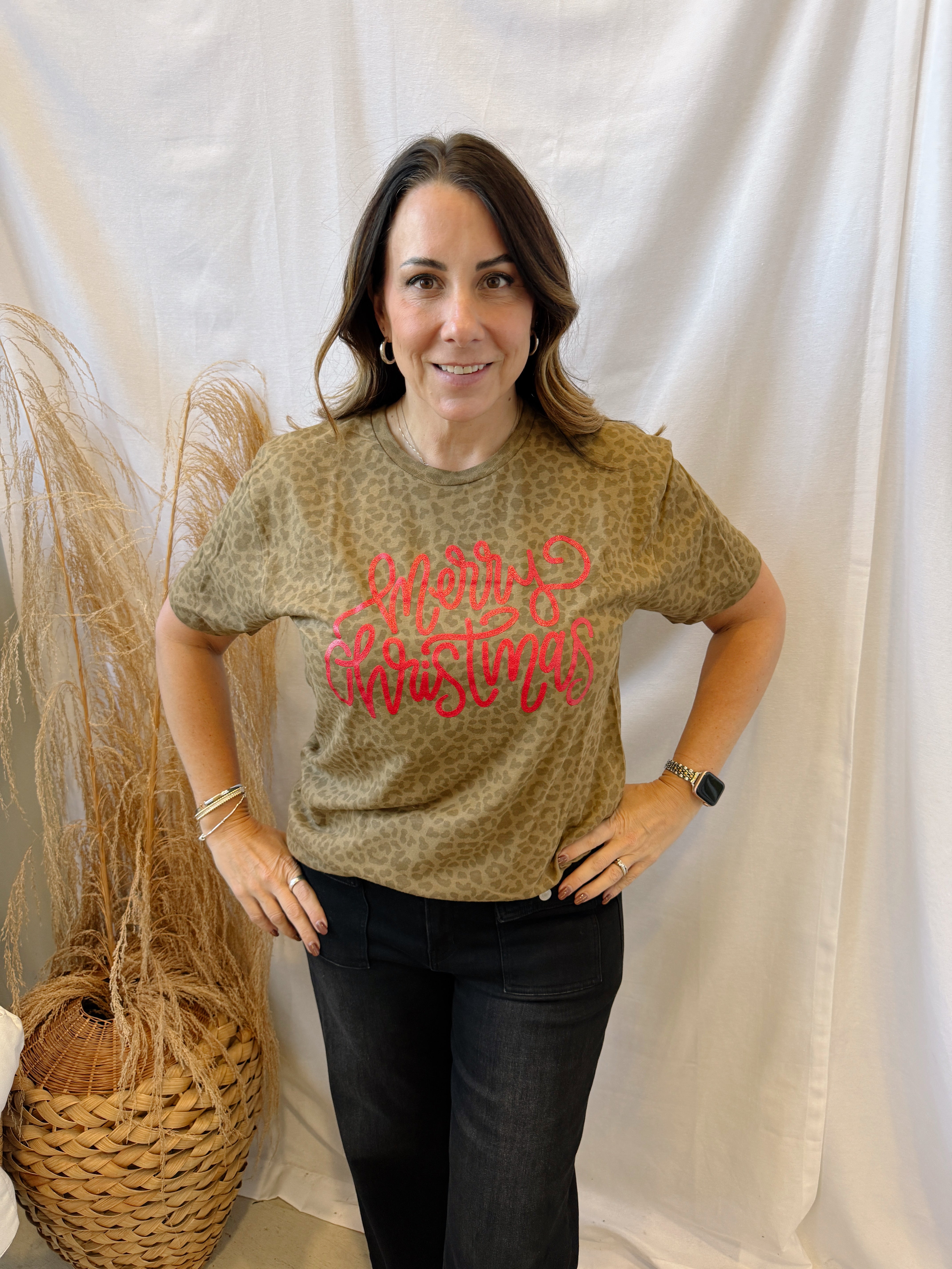 Merry Christmas Leopard Tee-Graphic Tees-Summer Tees-The Silo Boutique, Women's Fashion Boutique Located in Warren and Grand Forks North Dakota