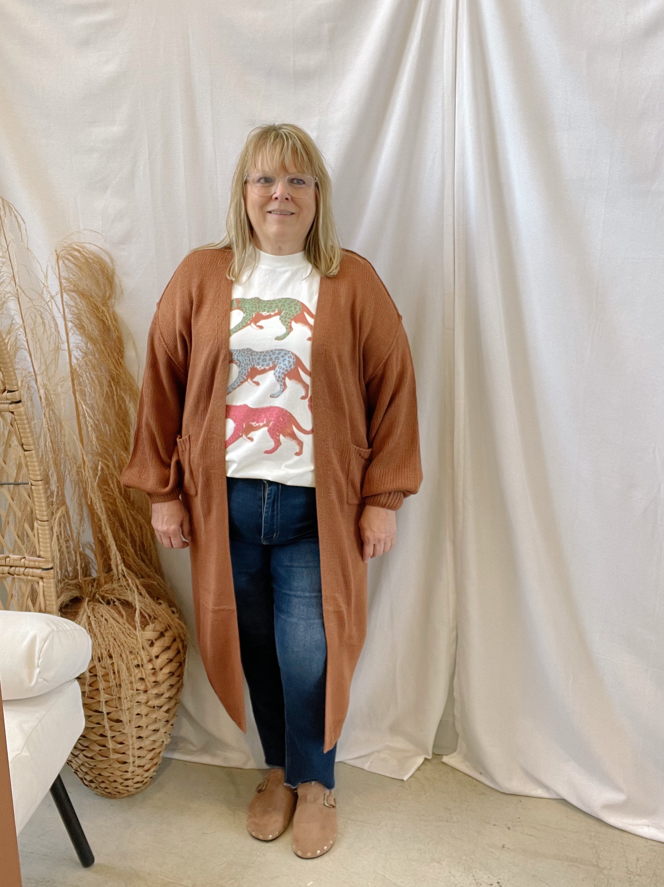 Panache Long Cardigan-Rust-Cardigans-panache-The Silo Boutique, Women's Fashion Boutique Located in Warren and Grand Forks North Dakota