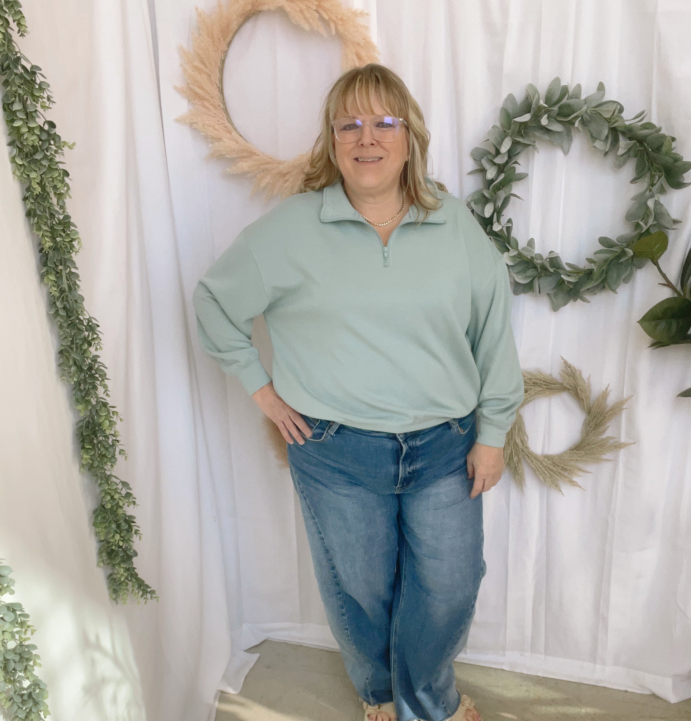 Zoe Scuba Quarter Zip Sweatshirt-Tiff Blue-Sweatshirts-Zenana-The Silo Boutique, Women's Fashion Boutique Located in Warren and Grand Forks North Dakota