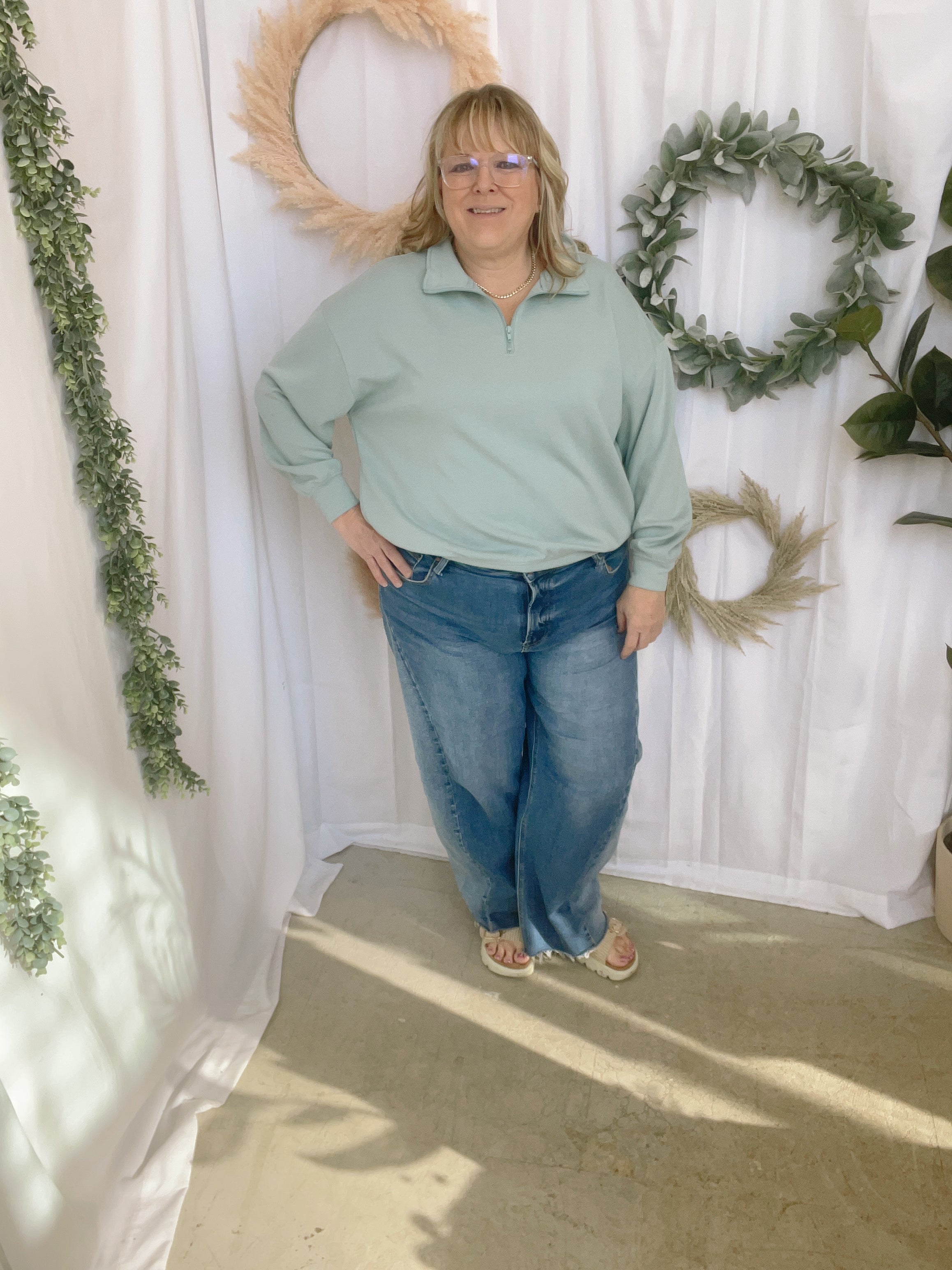 Zoe Scuba Quarter Zip Sweatshirt-Tiff Blue-Sweatshirts-Zenana-The Silo Boutique, Women's Fashion Boutique Located in Warren and Grand Forks North Dakota