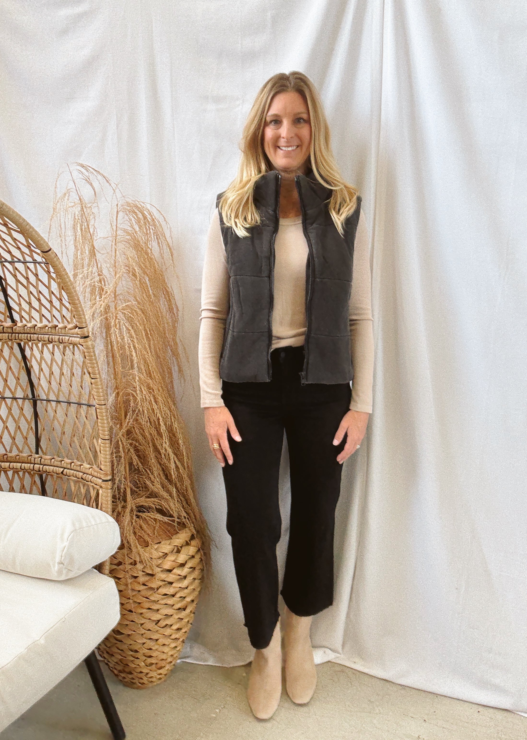 Black Wash Zip Up Vest-Vests-be cool-The Silo Boutique, Women's Fashion Boutique Located in Warren and Grand Forks North Dakota