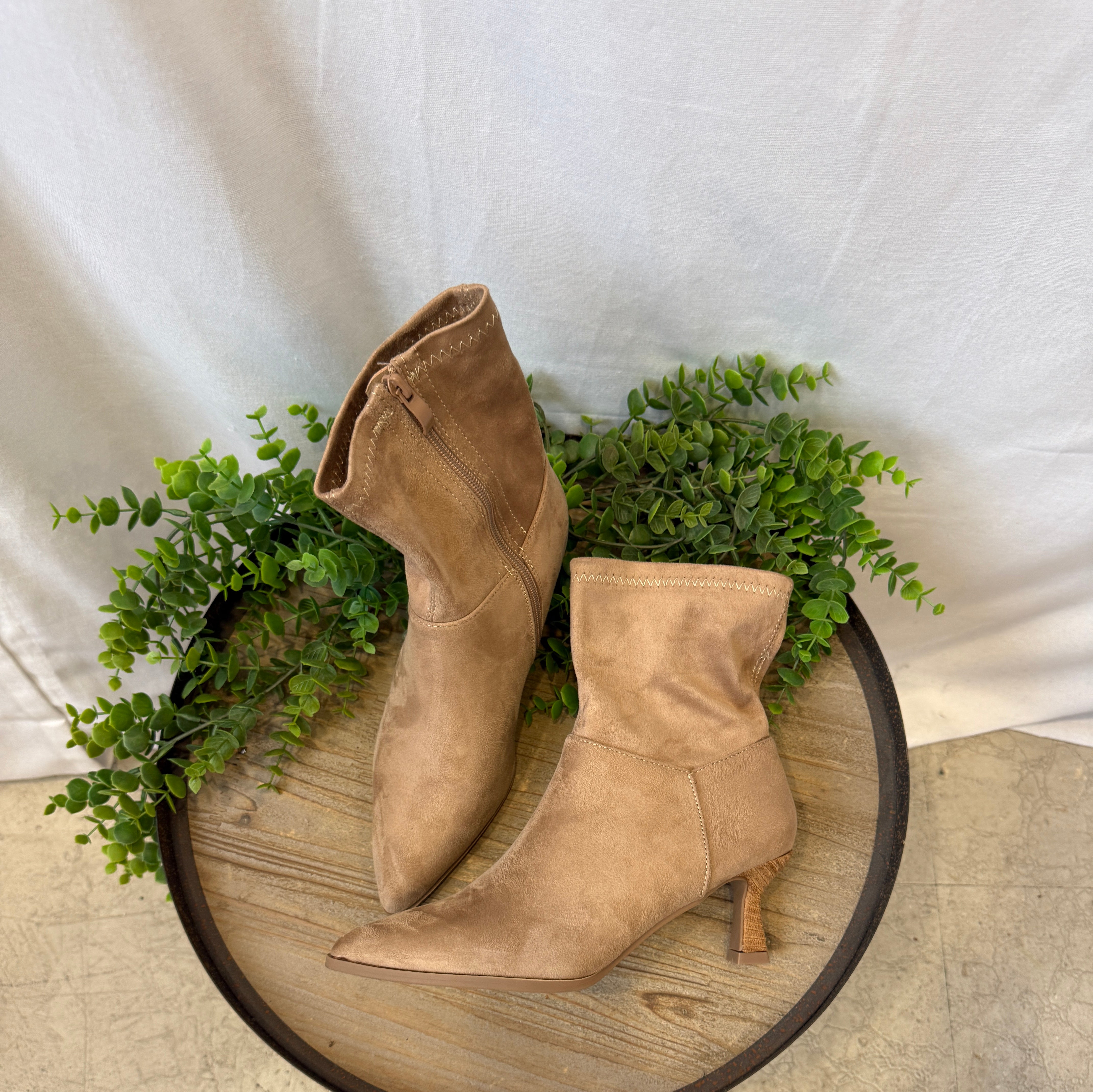 Hutton Kitten Heel Suede Boot-Tan-Final Sale-Boots-Forever Link-The Silo Boutique, Women's Fashion Boutique Located in Warren and Grand Forks North Dakota