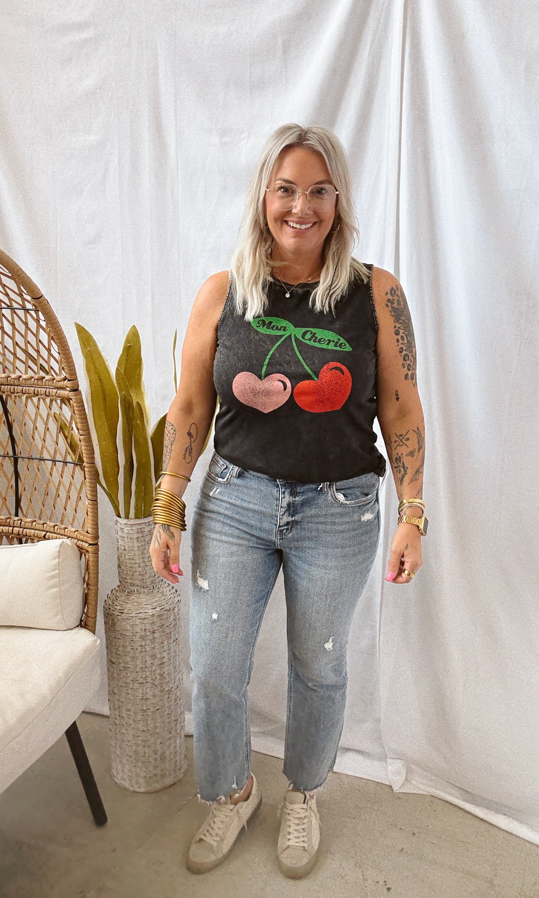 Mon Cherie Graphic Tank Top-Tank Tops-heart and luv-The Silo Boutique, Women's Fashion Boutique Located in Warren and Grand Forks North Dakota