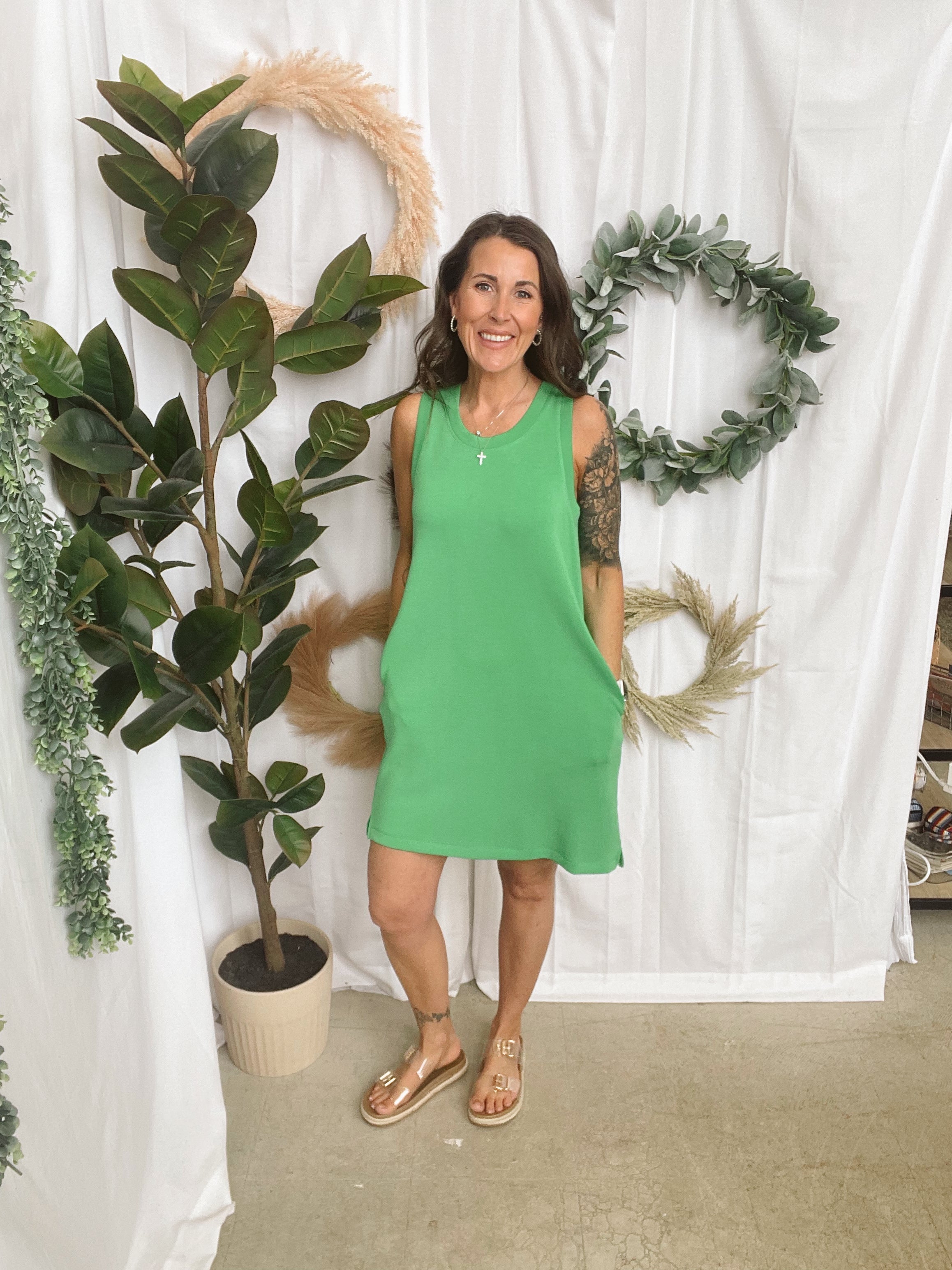 Mono B Laguna Scuba Shift Dress-Green-Dresses-mono b-The Silo Boutique, Women's Fashion Boutique Located in Warren and Grand Forks North Dakota