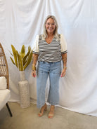 Black and Cream V Neck Top-Short Sleeve Tops-jodifl-The Silo Boutique, Women's Fashion Boutique Located in Warren and Grand Forks North Dakota