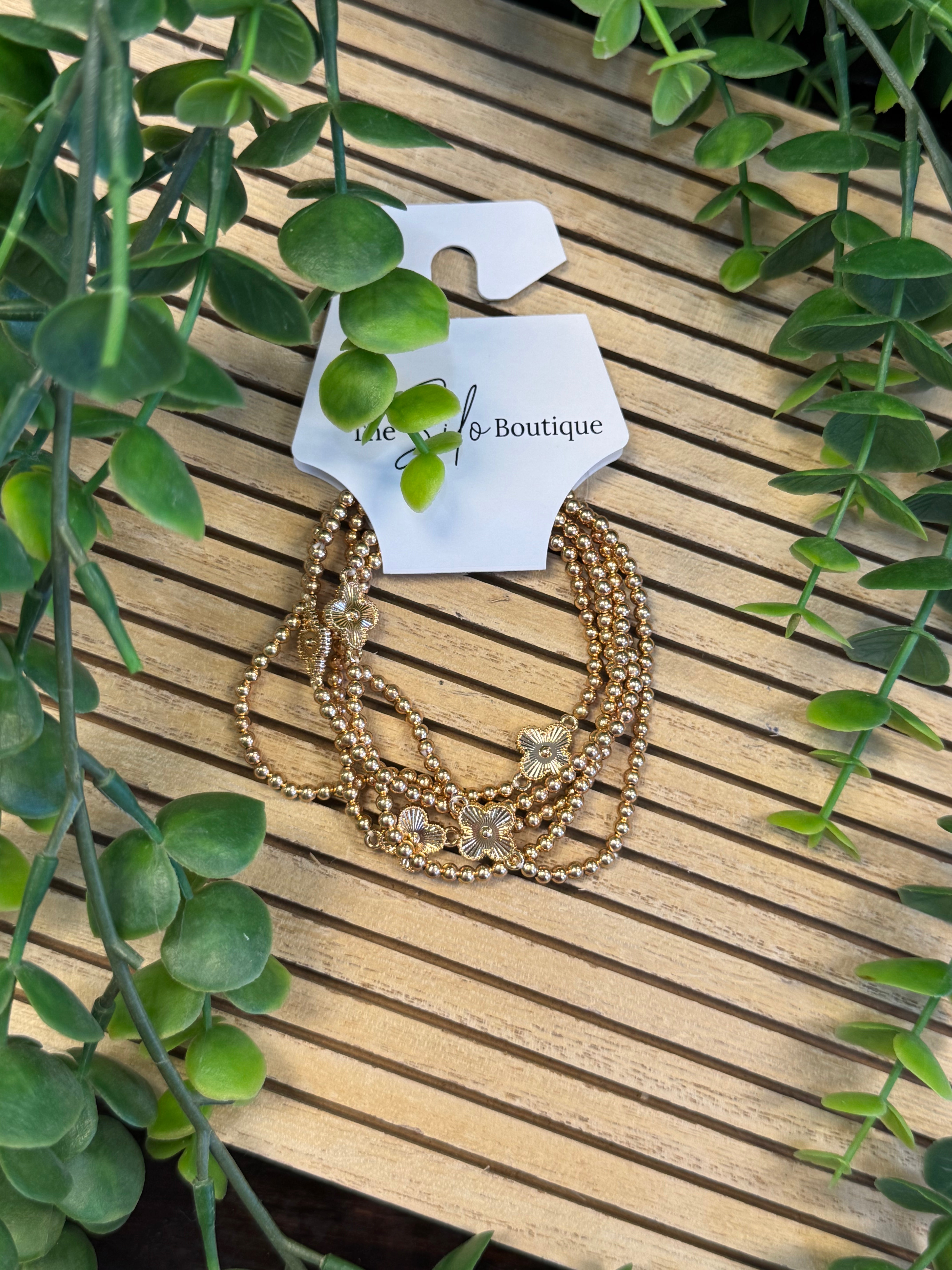 Gold Clover Bracelets Set-Bracelets-Dallas Market-The Silo Boutique, Women's Fashion Boutique Located in Warren and Grand Forks North Dakota