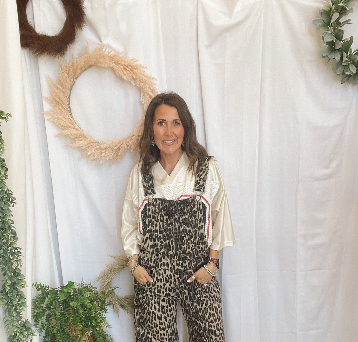 Janie Leopard Overalls-Jeans-eesome-The Silo Boutique, Women's Fashion Boutique Located in Warren and Grand Forks North Dakota