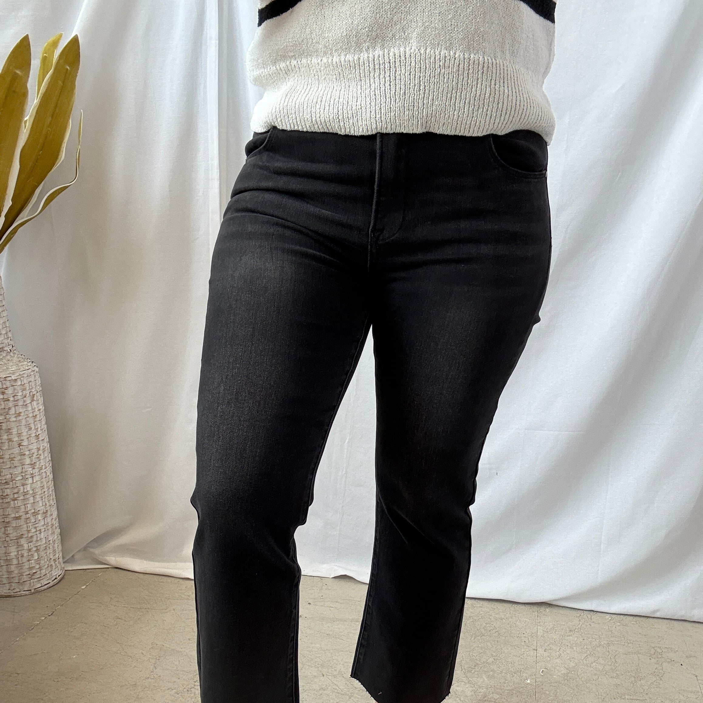 Risen Black Crop Straight Raw Edge Jeans-Final Sale-Jeans-risen-The Silo Boutique, Women's Fashion Boutique Located in Warren and Grand Forks North Dakota
