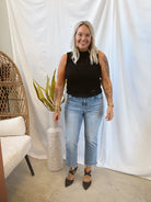 Mica Metallic Blue Crop Jeans-Final Sale-Jeans-mica-The Silo Boutique, Women's Fashion Boutique Located in Warren and Grand Forks North Dakota