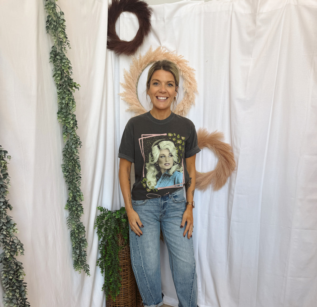 Dolly Vintage Charm Tee-Gray-Graphic Tees-birdies-The Silo Boutique, Women's Fashion Boutique Located in Warren and Grand Forks North Dakota