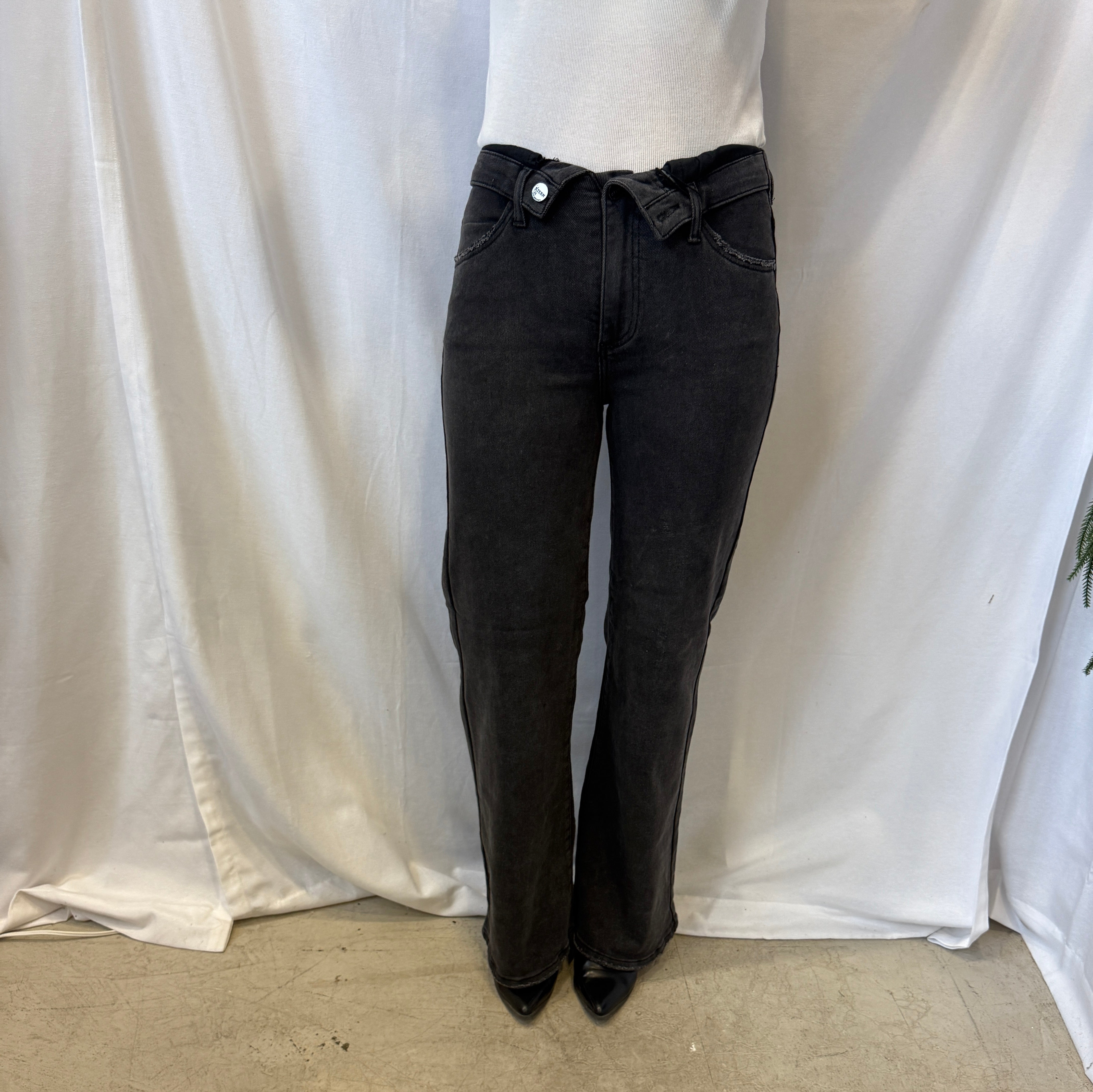 Risen Black Fold Over Waist Jeans-Final Sale-Jeans-risen-The Silo Boutique, Women's Fashion Boutique Located in Warren and Grand Forks North Dakota
