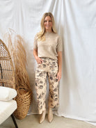 Everly Taupe Floral Pants-Pants-ENTRO-The Silo Boutique, Women's Fashion Boutique Located in Warren and Grand Forks North Dakota