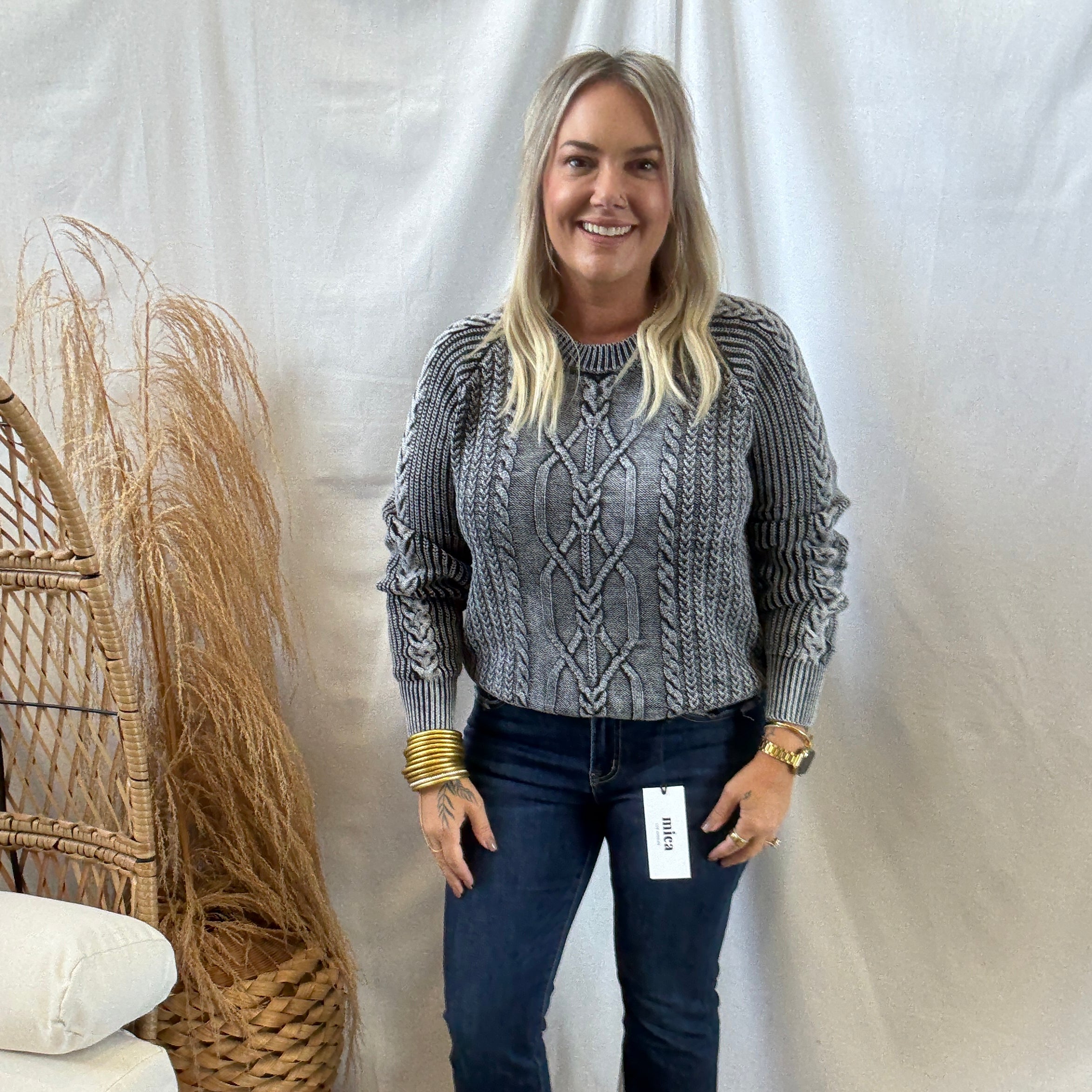 Missy Cable Sweater-Black-Sweaters-mystree-The Silo Boutique, Women's Fashion Boutique Located in Warren and Grand Forks North Dakota