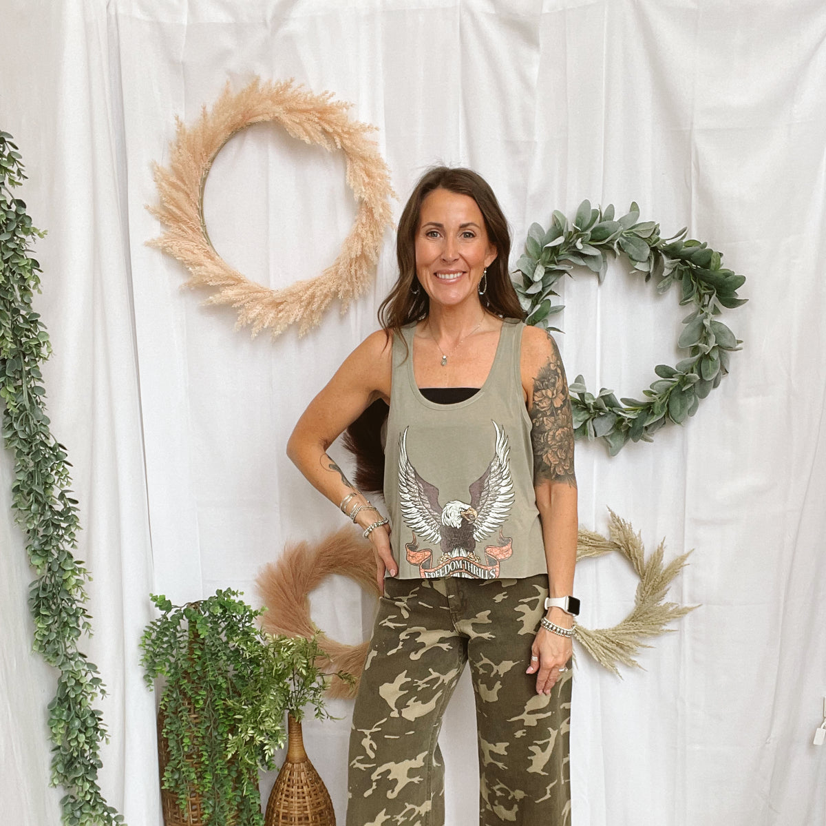 Pebble Forevee Freedom Thrills Tank Top-Taupe-Short Sleeve Tops-pebble-The Silo Boutique, Women's Fashion Boutique Located in Warren and Grand Forks North Dakota