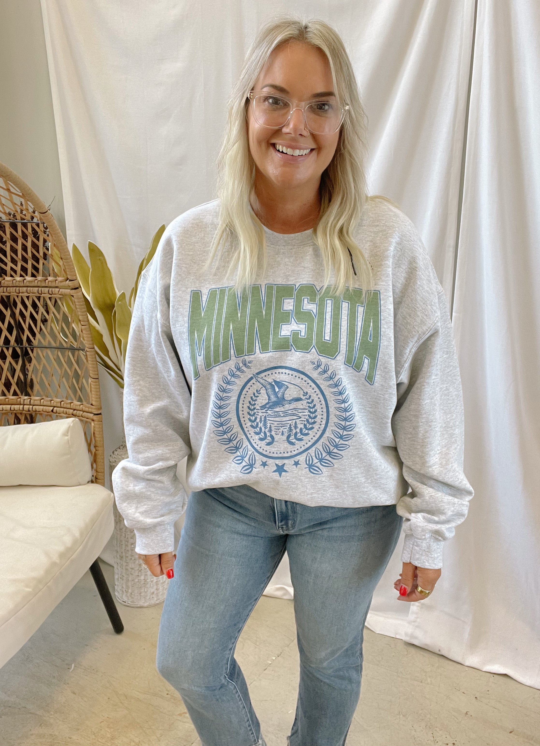 Minnesota Wreath Graphic Sweatshirt-Sweatshirts-blume-The Silo Boutique, Women's Fashion Boutique Located in Warren and Grand Forks North Dakota