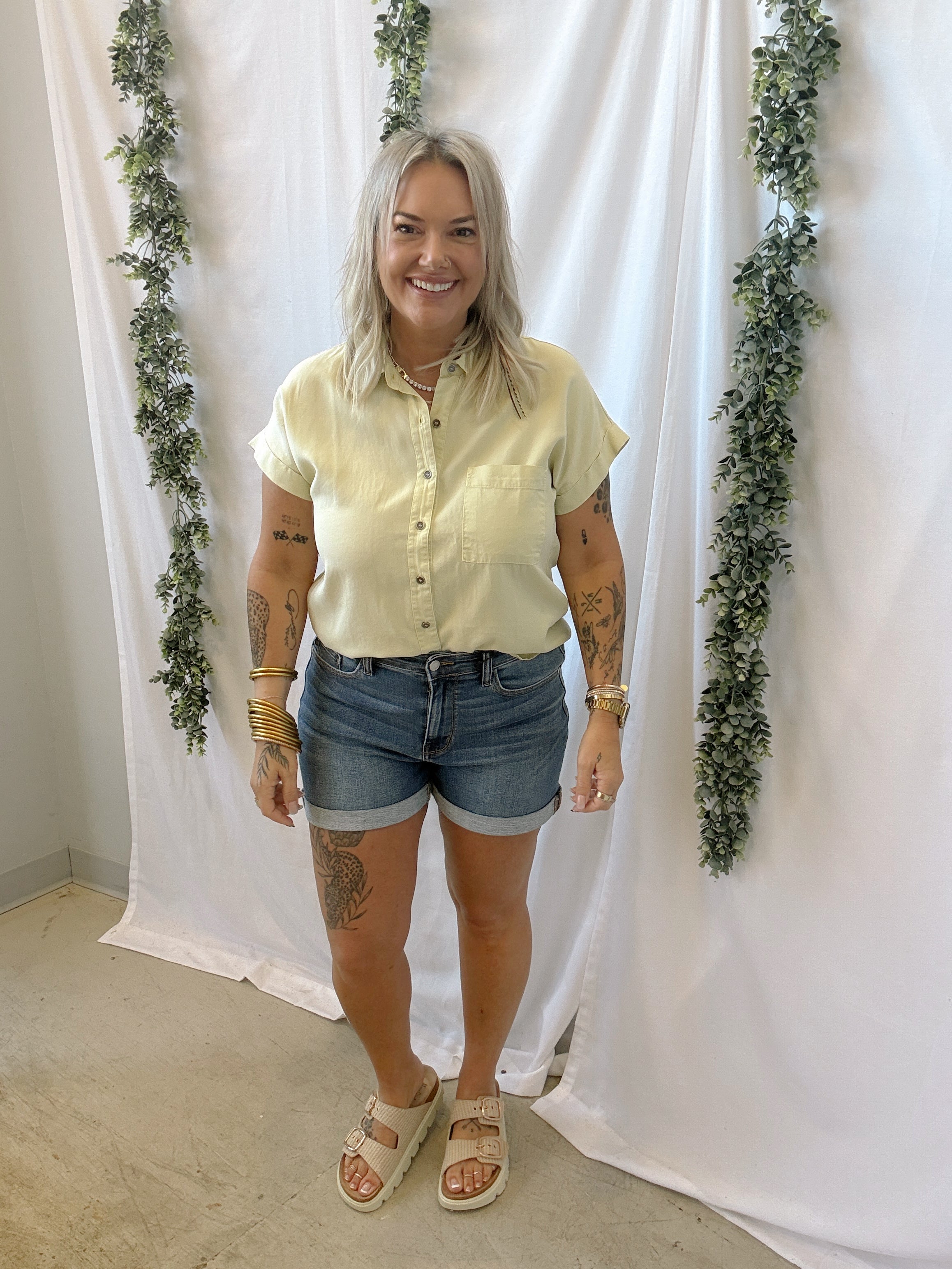 Squash Tencel Button Down Top-Short Sleeve Tops-be cool-The Silo Boutique, Women's Fashion Boutique Located in Warren and Grand Forks North Dakota
