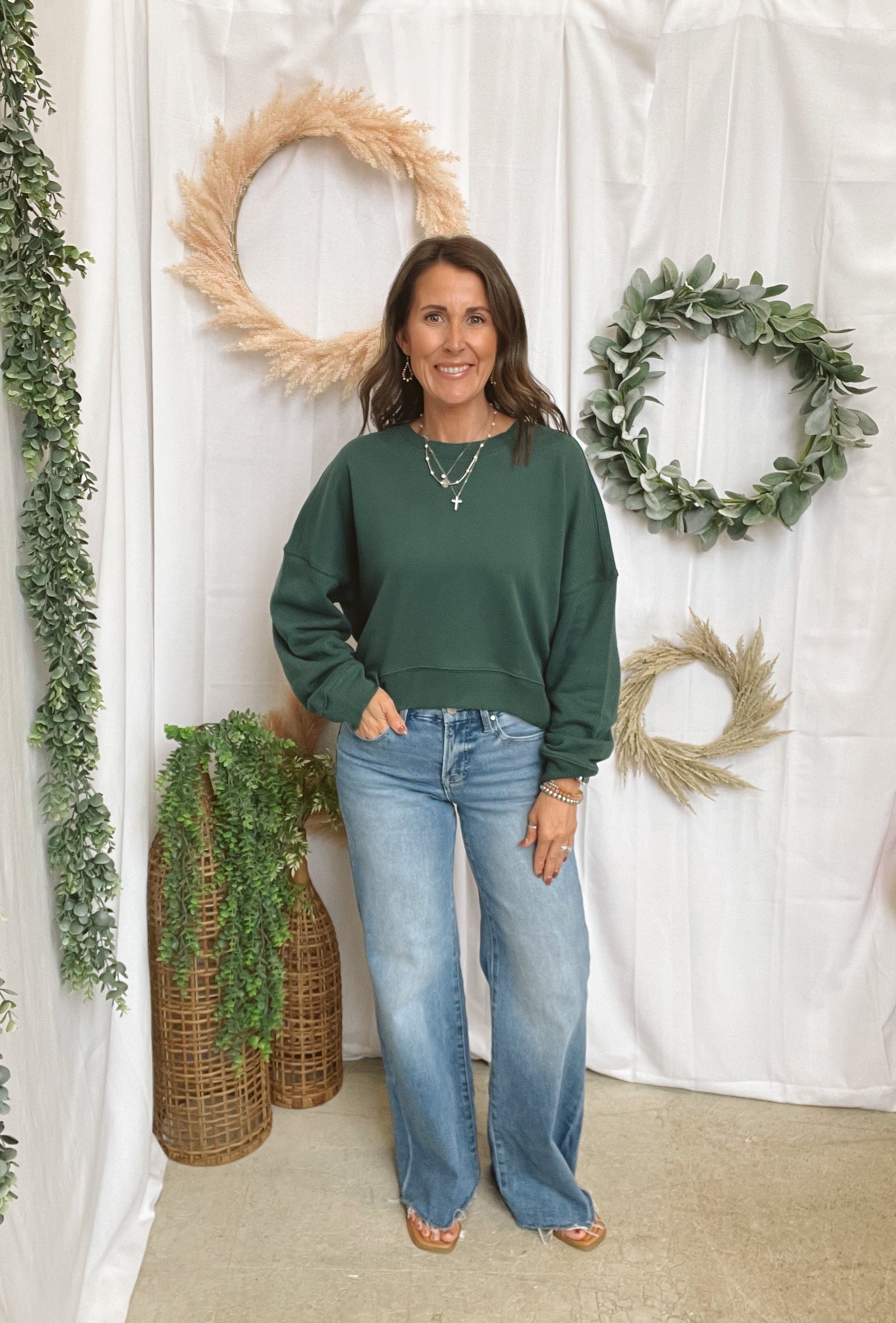 Whitney Crew Sweatshirt-Hunter-Sweatshirts-wishlist-The Silo Boutique, Women's Fashion Boutique Located in Warren and Grand Forks North Dakota