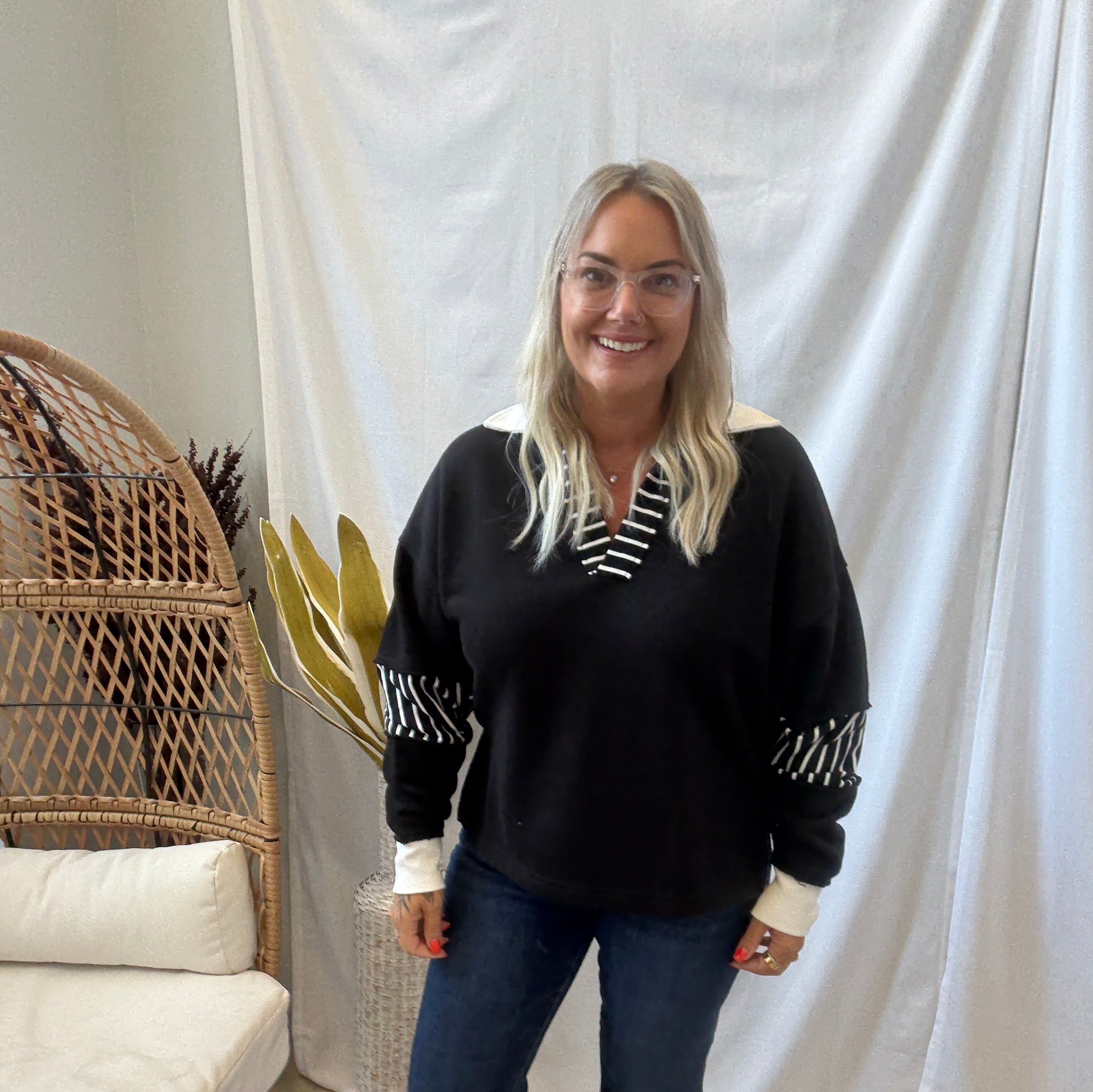 Mono B Varsity Sweatshirt-Long Sleeve Tops-mono b-The Silo Boutique, Women's Fashion Boutique Located in Warren and Grand Forks North Dakota