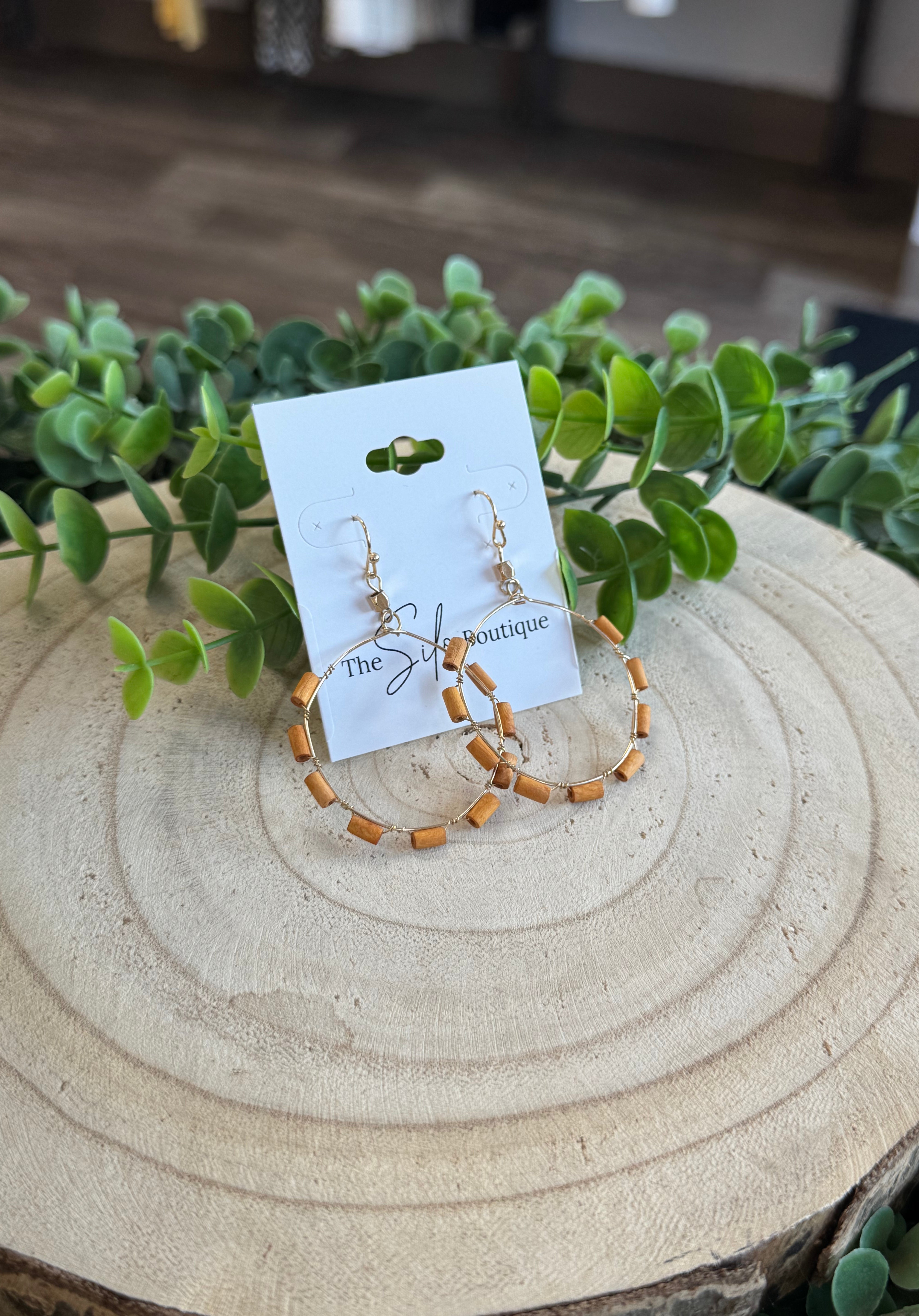 Brown Wood Bead Hoop Earrings-Earrings-Fame-The Silo Boutique, Women's Fashion Boutique Located in Warren and Grand Forks North Dakota