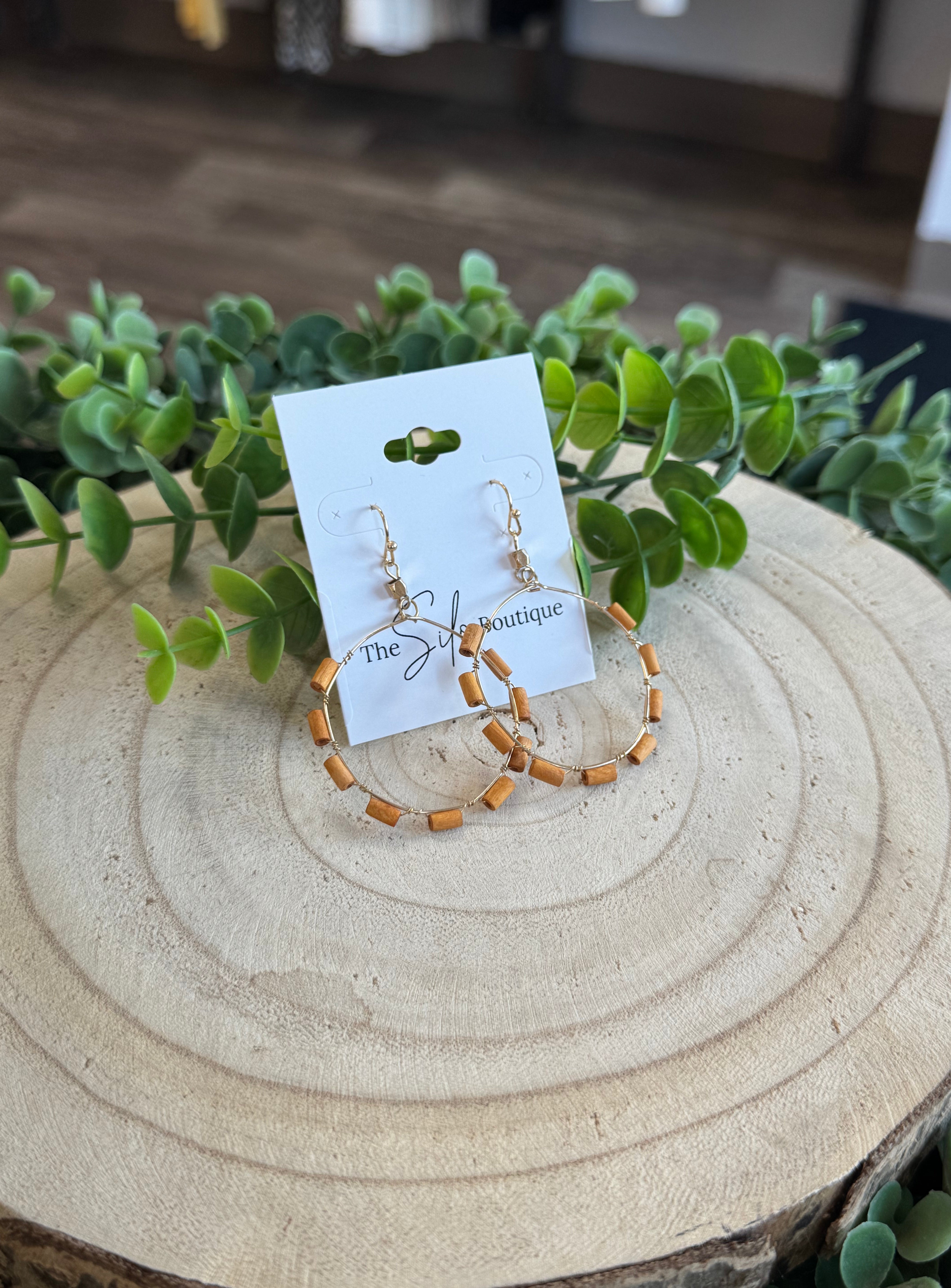 Brown Wood Bead Hoop Earrings-Earrings-Fame-The Silo Boutique, Women's Fashion Boutique Located in Warren and Grand Forks North Dakota