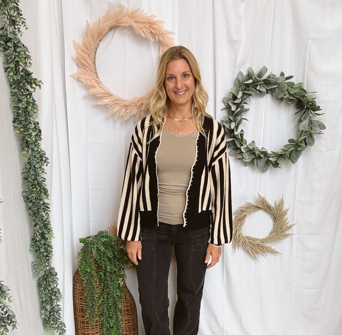 Betsey Black Striped Cardigan-Cardigans-eesome-The Silo Boutique, Women's Fashion Boutique Located in Warren and Grand Forks North Dakota