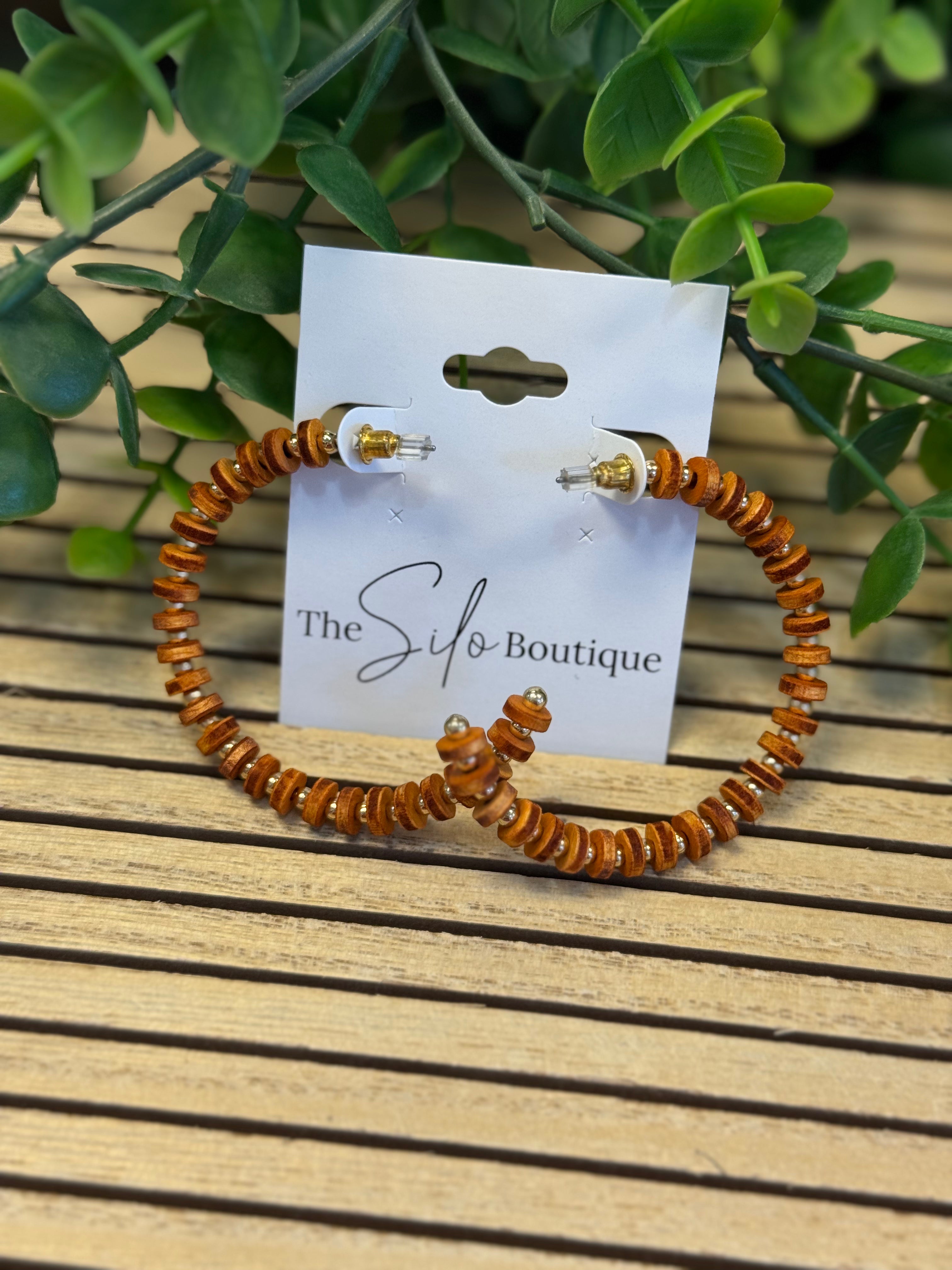 Ang Wood Bead Hoop Earrings-Earrings-Dallas Market-The Silo Boutique, Women's Fashion Boutique Located in Warren and Grand Forks North Dakota