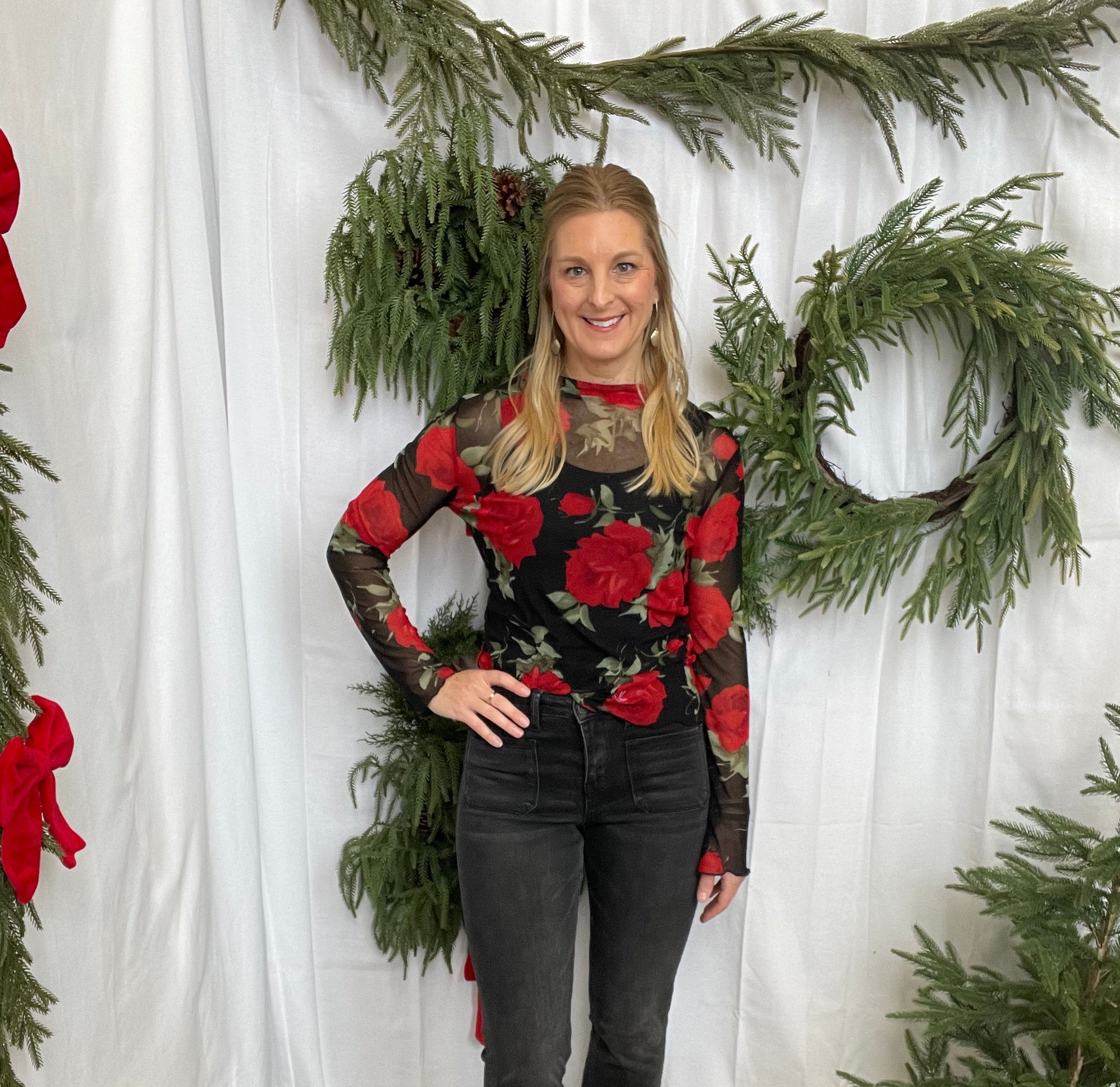 Rose Sheer Long Sleeve Top-Long Sleeve Tops-haptics-The Silo Boutique, Women's Fashion Boutique Located in Warren and Grand Forks North Dakota